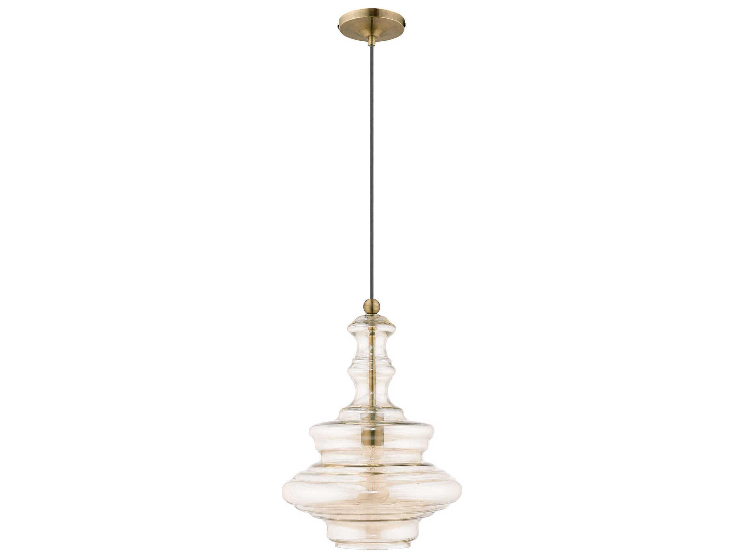 Livex Lighting Art Glass 1-Light Antique Brass Pendant