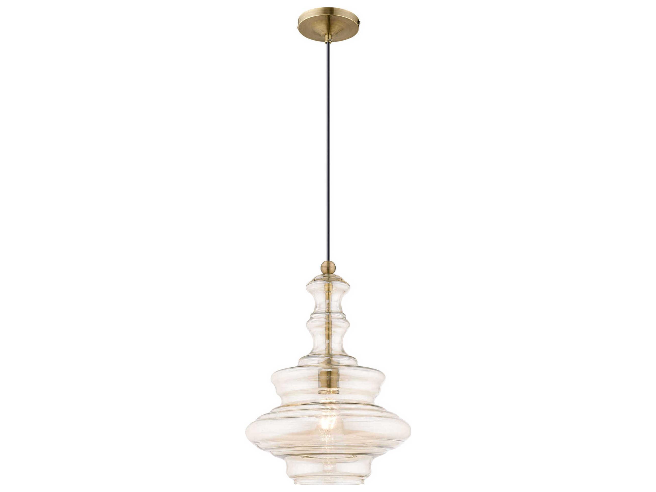 Livex Lighting Art Glass 1-Light Antique Brass Pendant