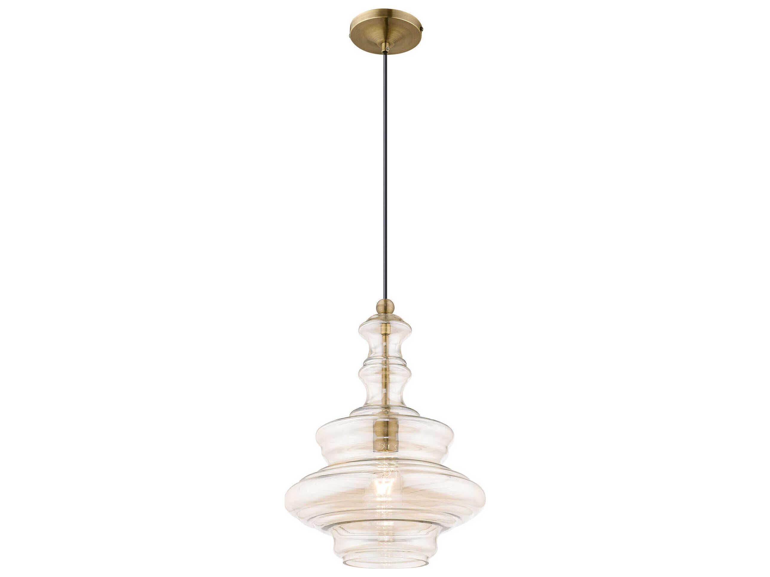 Livex Lighting Art Glass 1-Light Antique Brass Pendant