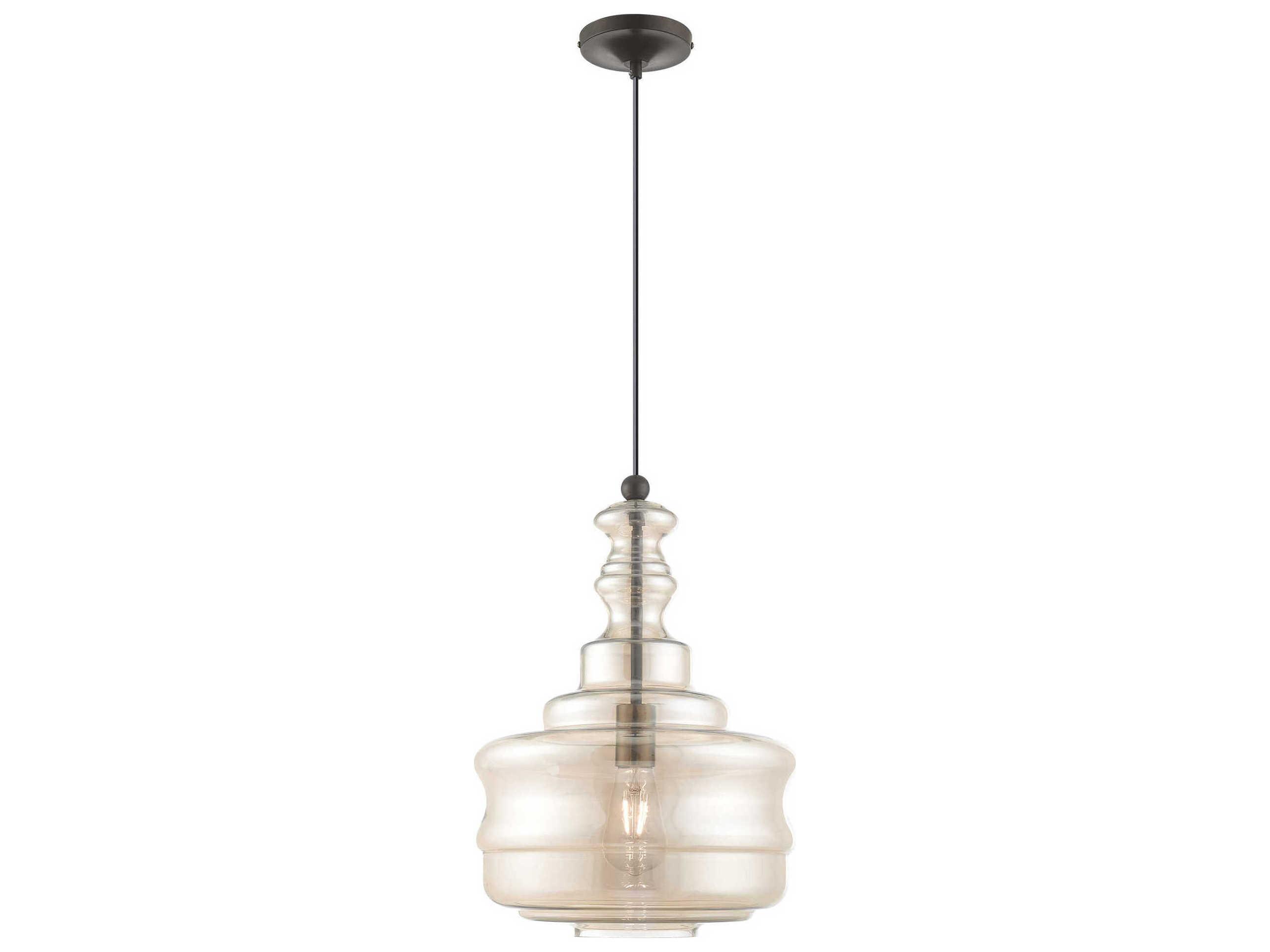 Livex Lighting Art Glass 1-Light English Bronze Clear Pendant