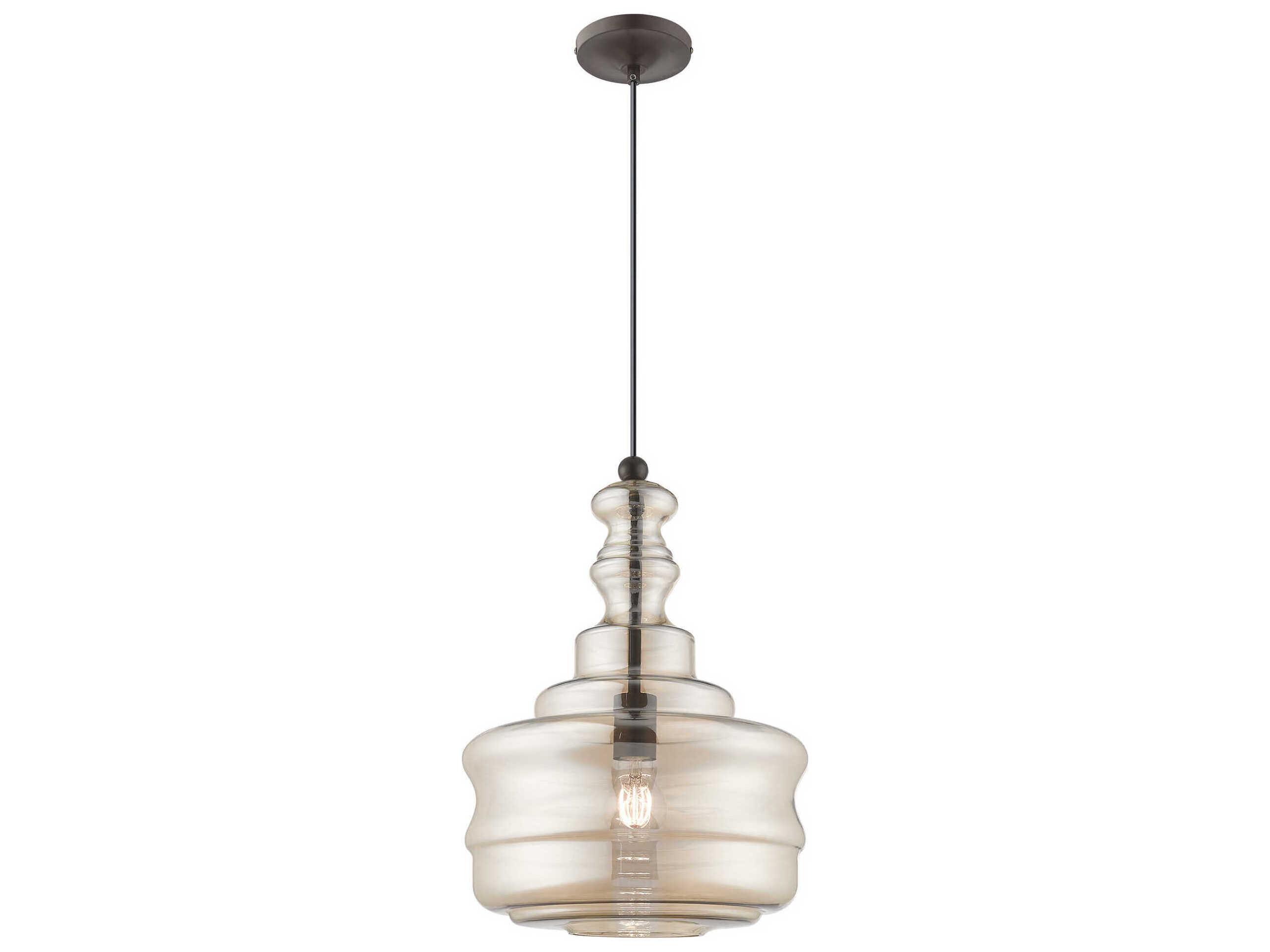 Livex Lighting Art Glass 1-Light English Bronze Clear Pendant