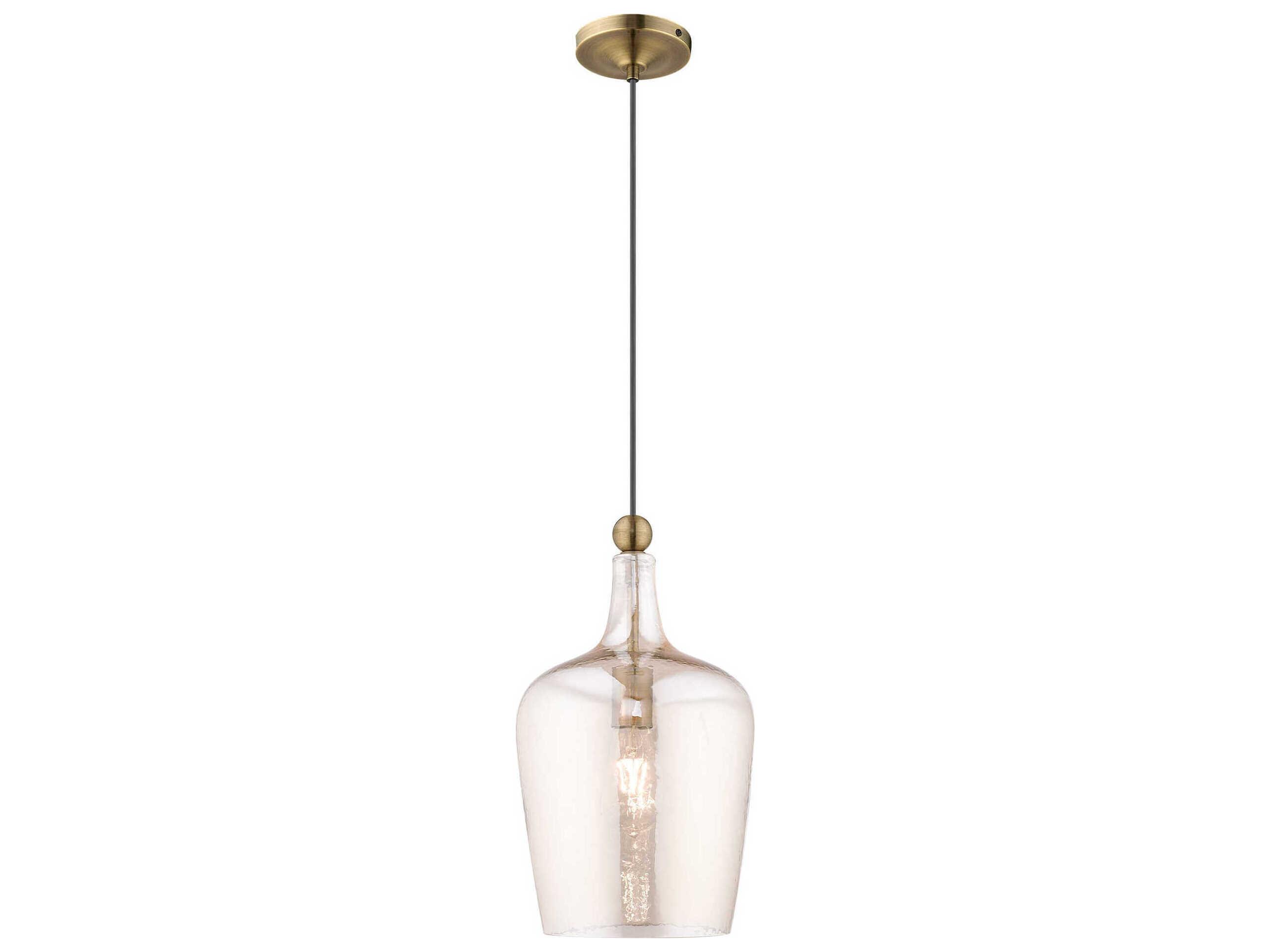 Livex Lighting Art Glass 1-Light Antique Brass Mini Pendant