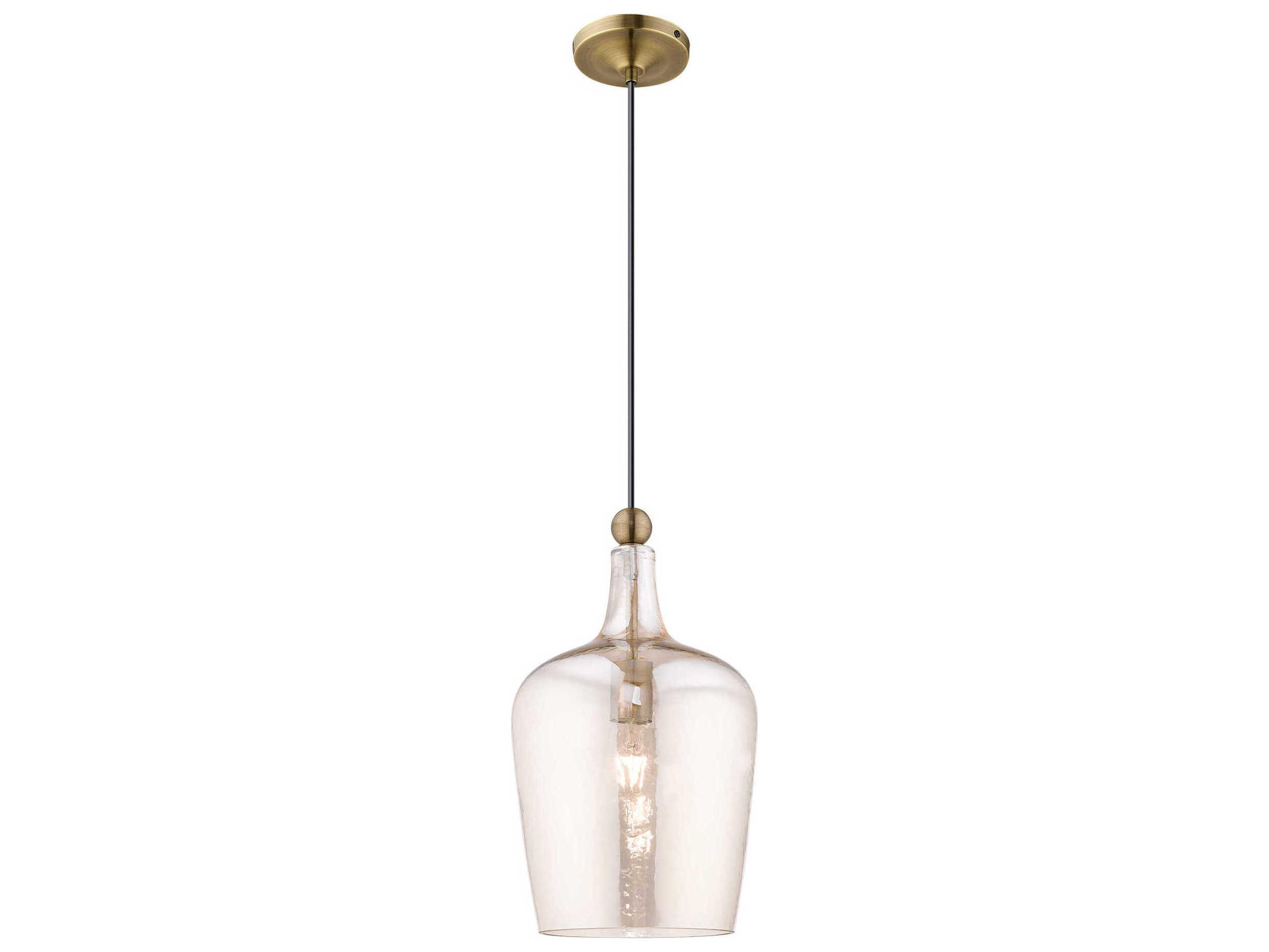 Livex Lighting Art Glass 1-Light Antique Brass Mini Pendant