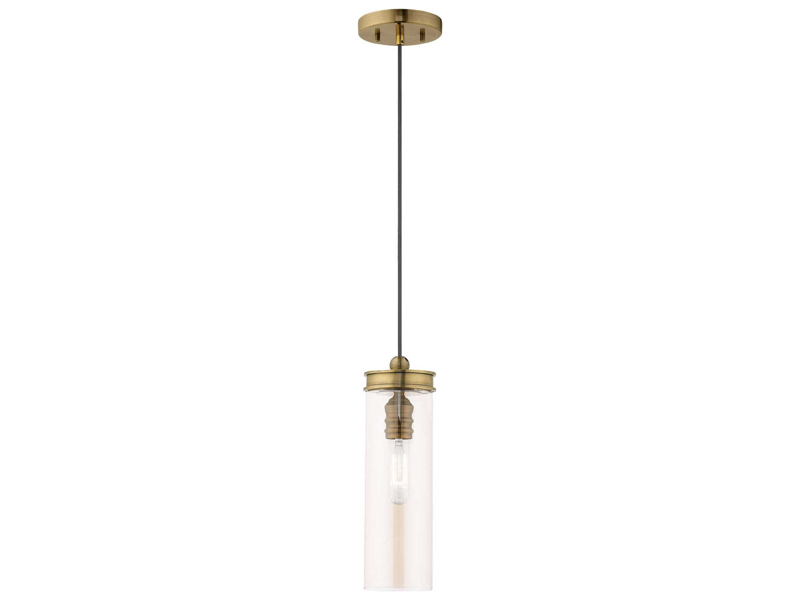 Livex Lighting Art Glass 1-Light Antique Brass Clear Cylinder Mini Pendant