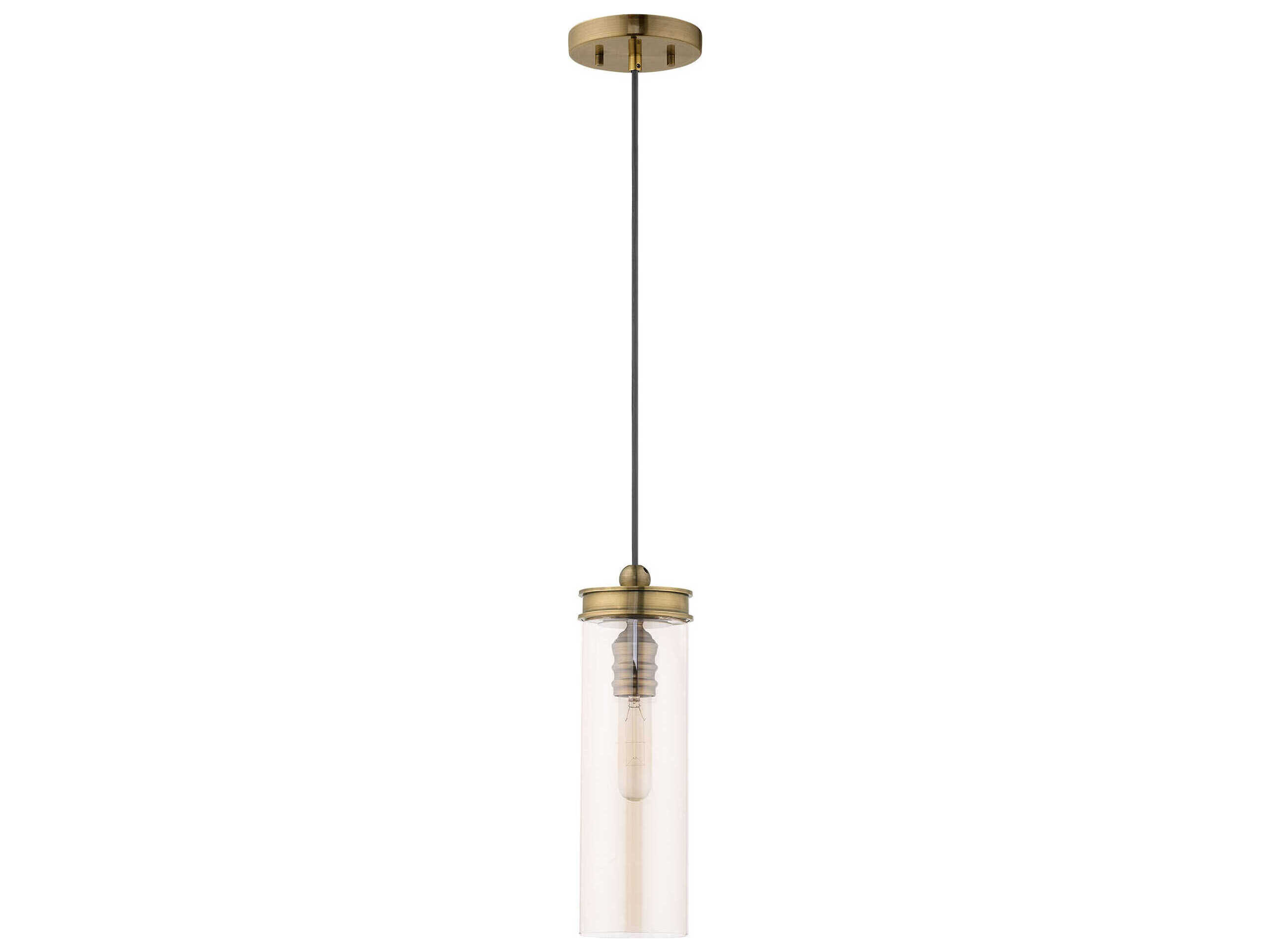 Livex Lighting Art Glass 1-Light Antique Brass Clear Cylinder Mini Pendant