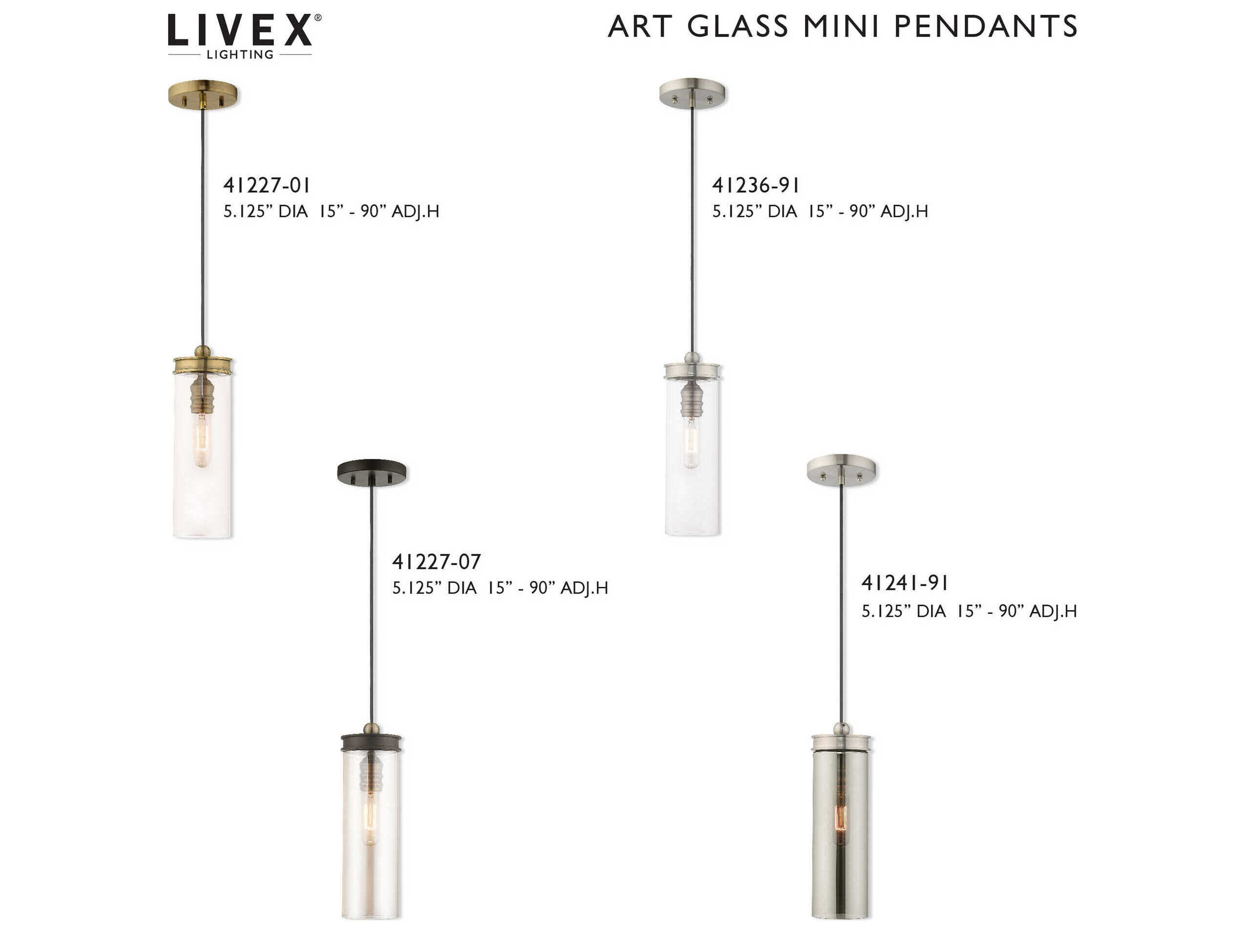 Livex Lighting Art Glass 1-Light Antique Brass Clear Cylinder Mini Pendant