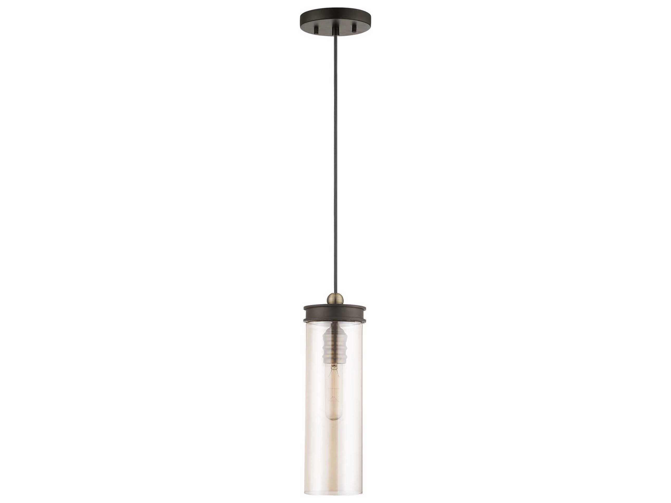 Livex Lighting Art Glass 1-Light Bronze Cylinder Mini Pendant