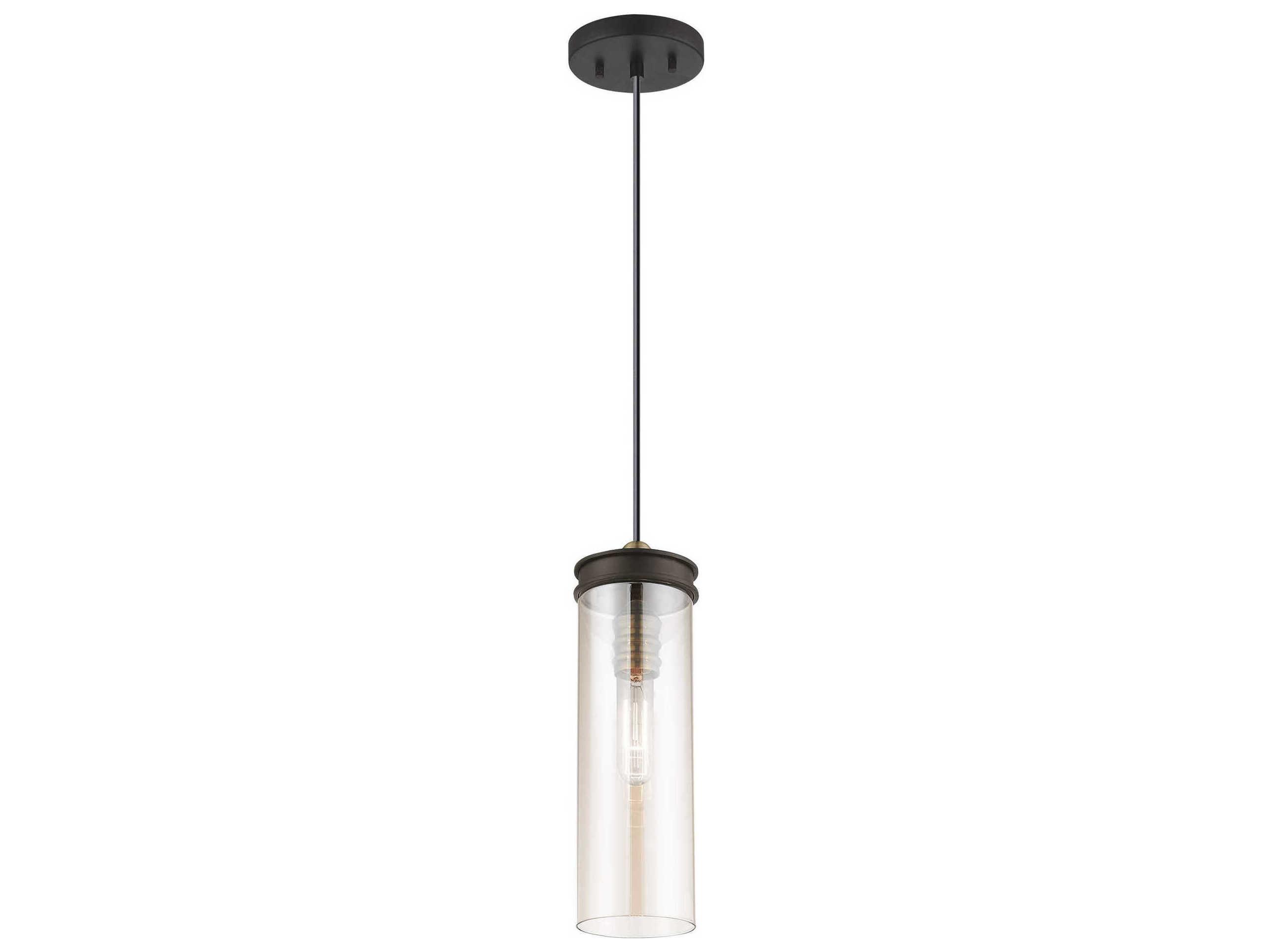 Livex Lighting Art Glass 1-Light Bronze Cylinder Mini Pendant