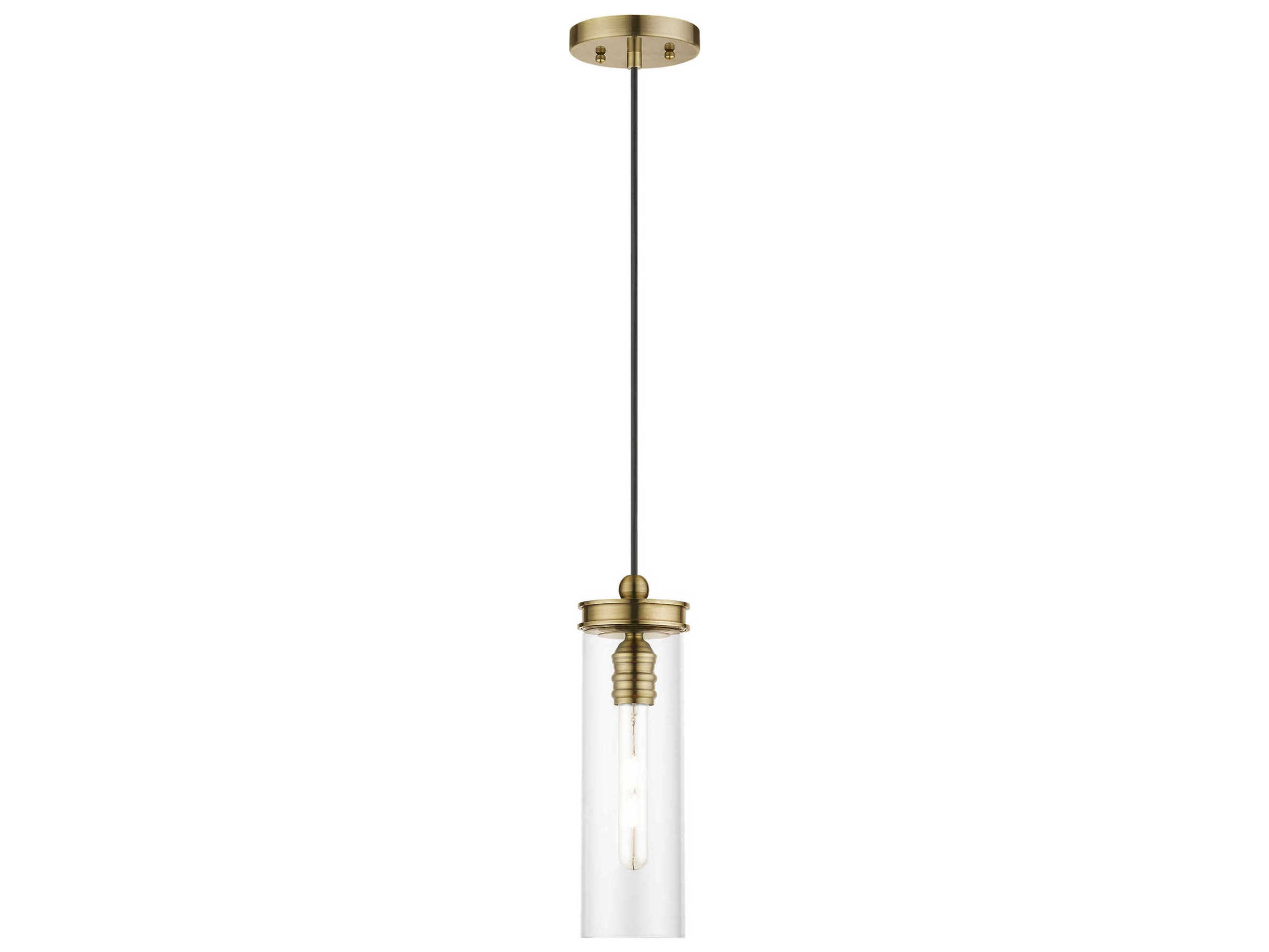 Livex Lighting Devoe 1-Light Antique Brass Glass Cylinder Mini Pendant