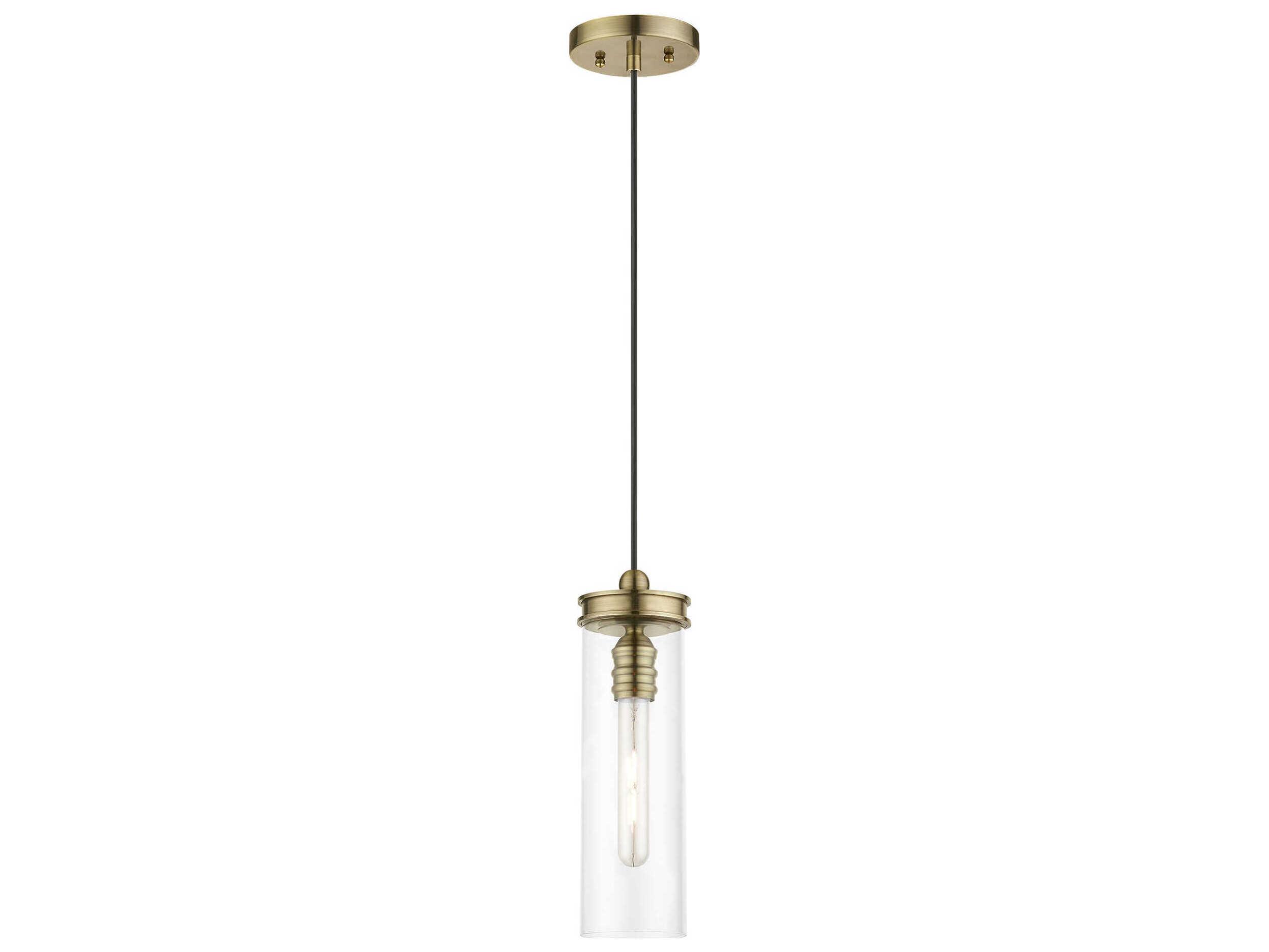 Livex Lighting Devoe 1-Light Antique Brass Glass Cylinder Mini Pendant