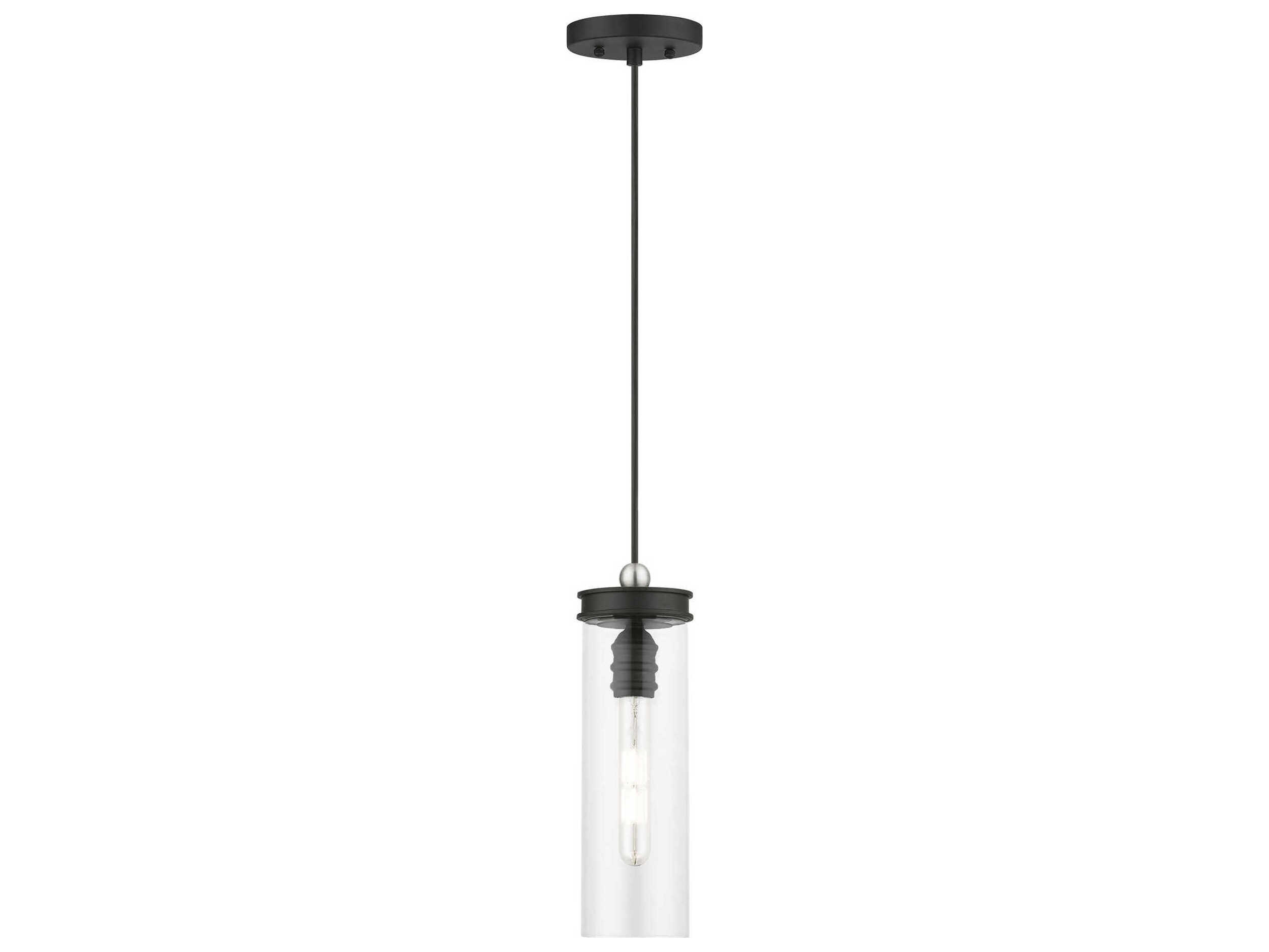 Livex Lighting Devoe 1-Light Black Brushed Nickel Glass Cylinder Mini Pendant
