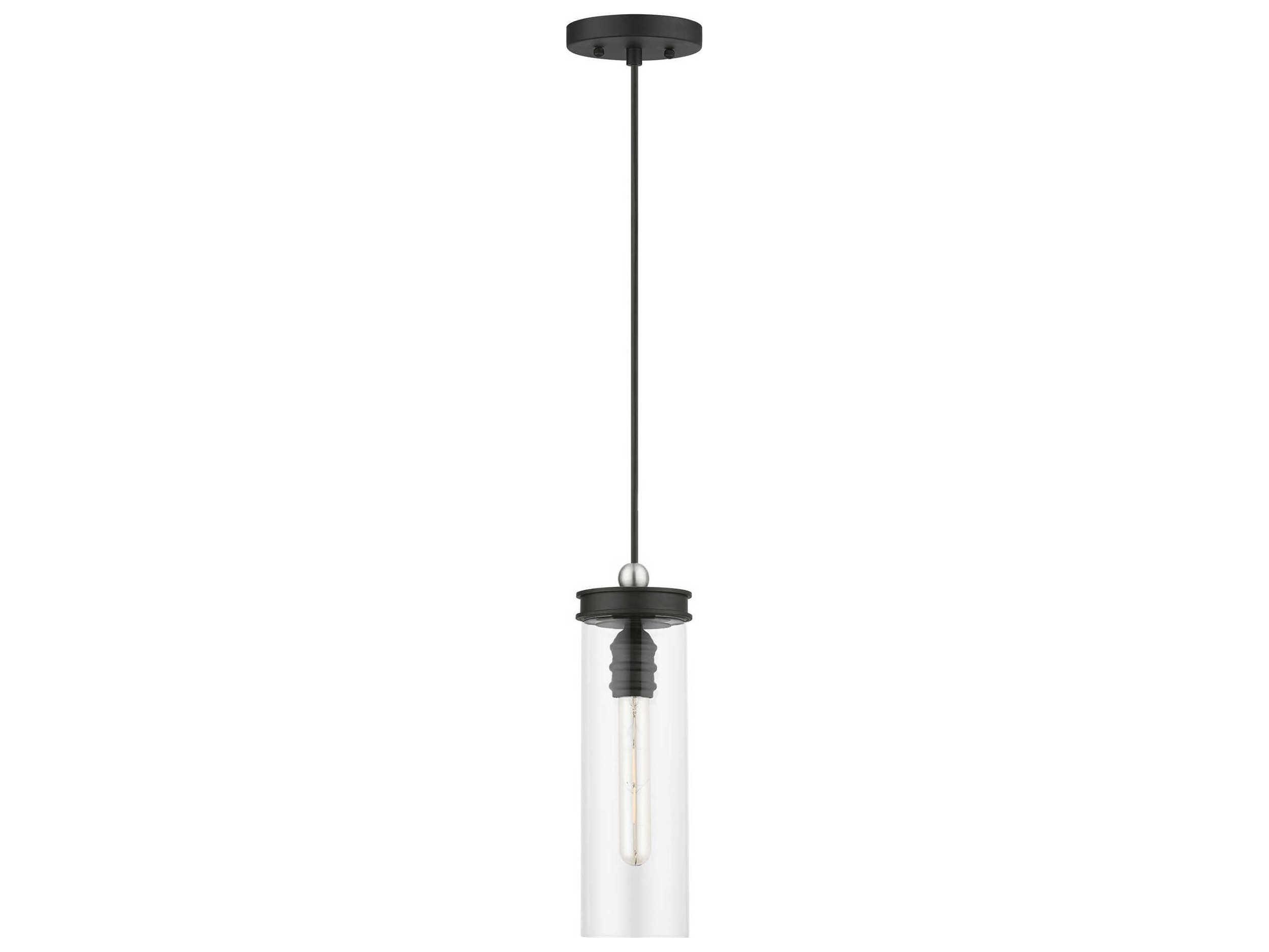Livex Lighting Devoe 1-Light Black Brushed Nickel Glass Cylinder Mini Pendant