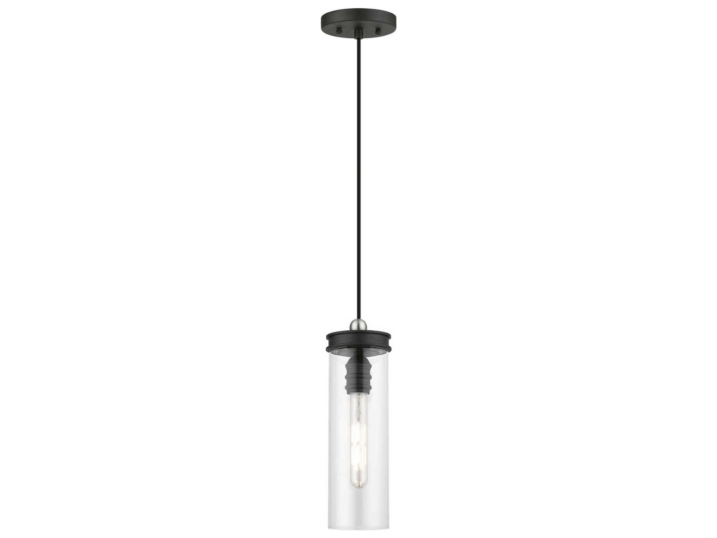 Livex Lighting Devoe 1-Light Black Brushed Nickel Glass Cylinder Mini Pendant
