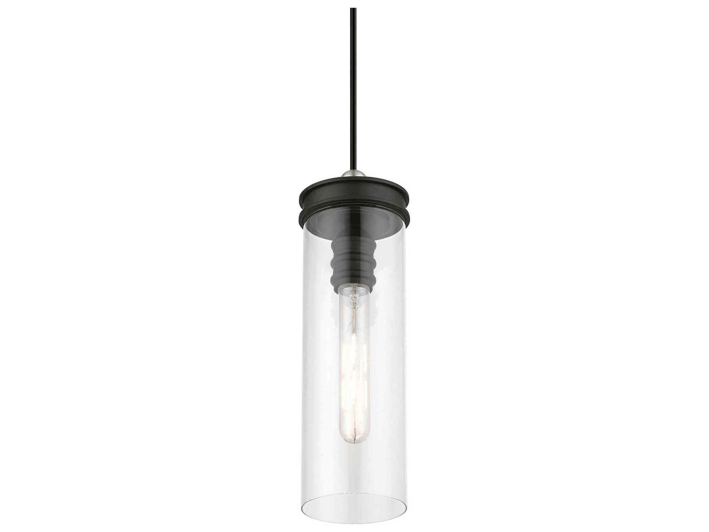Livex Lighting Devoe 1-Light Black Brushed Nickel Glass Cylinder Mini Pendant