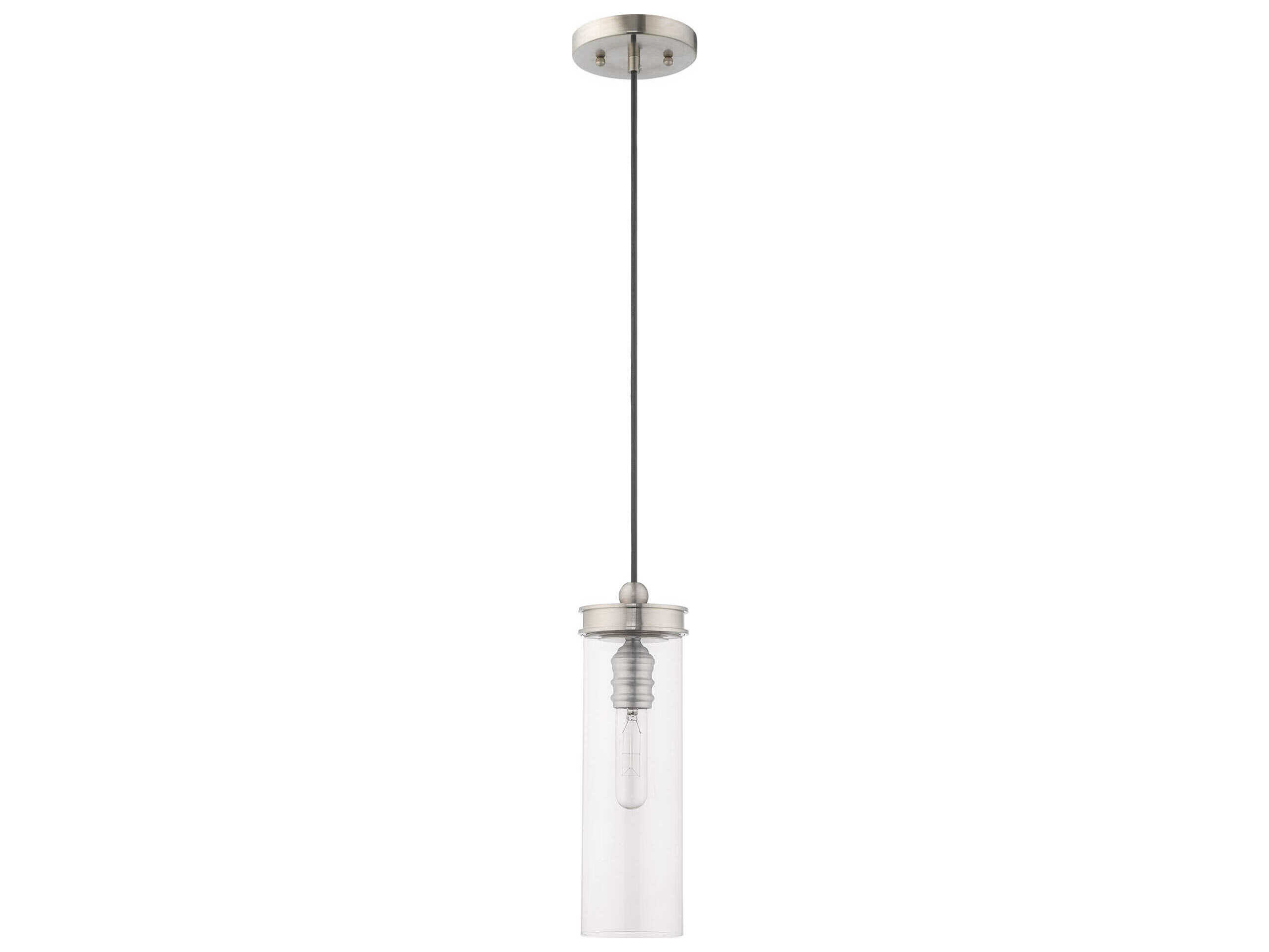 Livex Lighting Art Glass 1-Light Brushed Nickel Clear Cylinder Mini Pendant