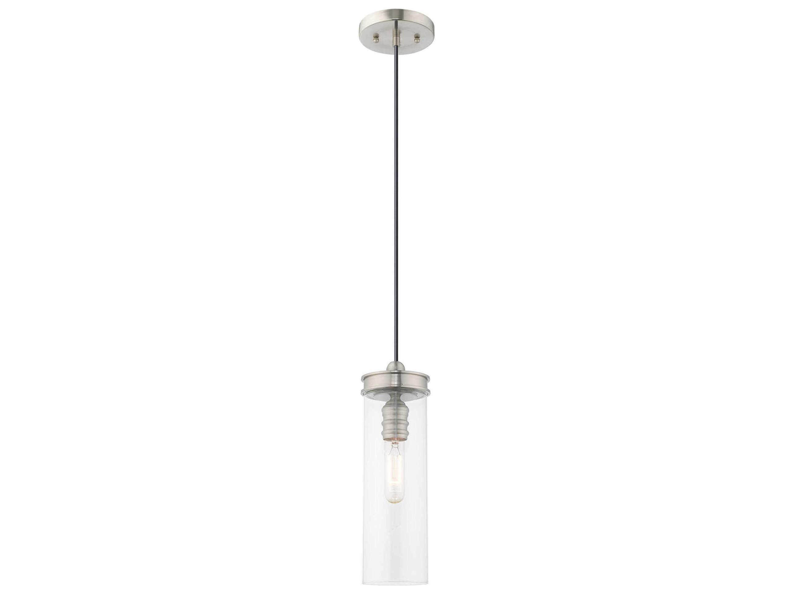 Livex Lighting Art Glass 1-Light Brushed Nickel Clear Cylinder Mini Pendant