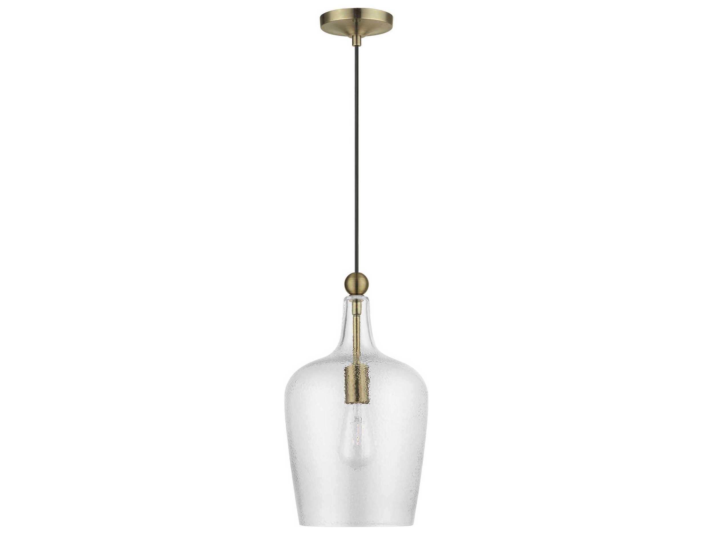 Livex Lighting Avery 1-Light Antique Brass Glass Bell Mini Pendant