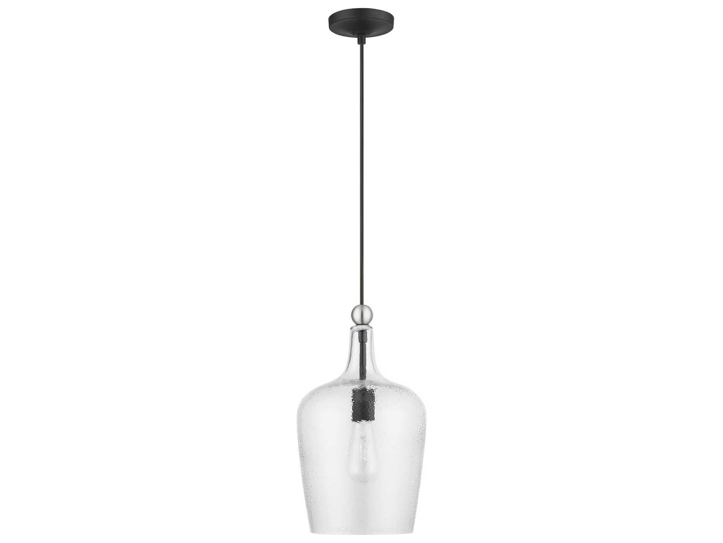 Livex Lighting Avery 1-Light Black Brushed Nickel Glass Bell Mini Pendant