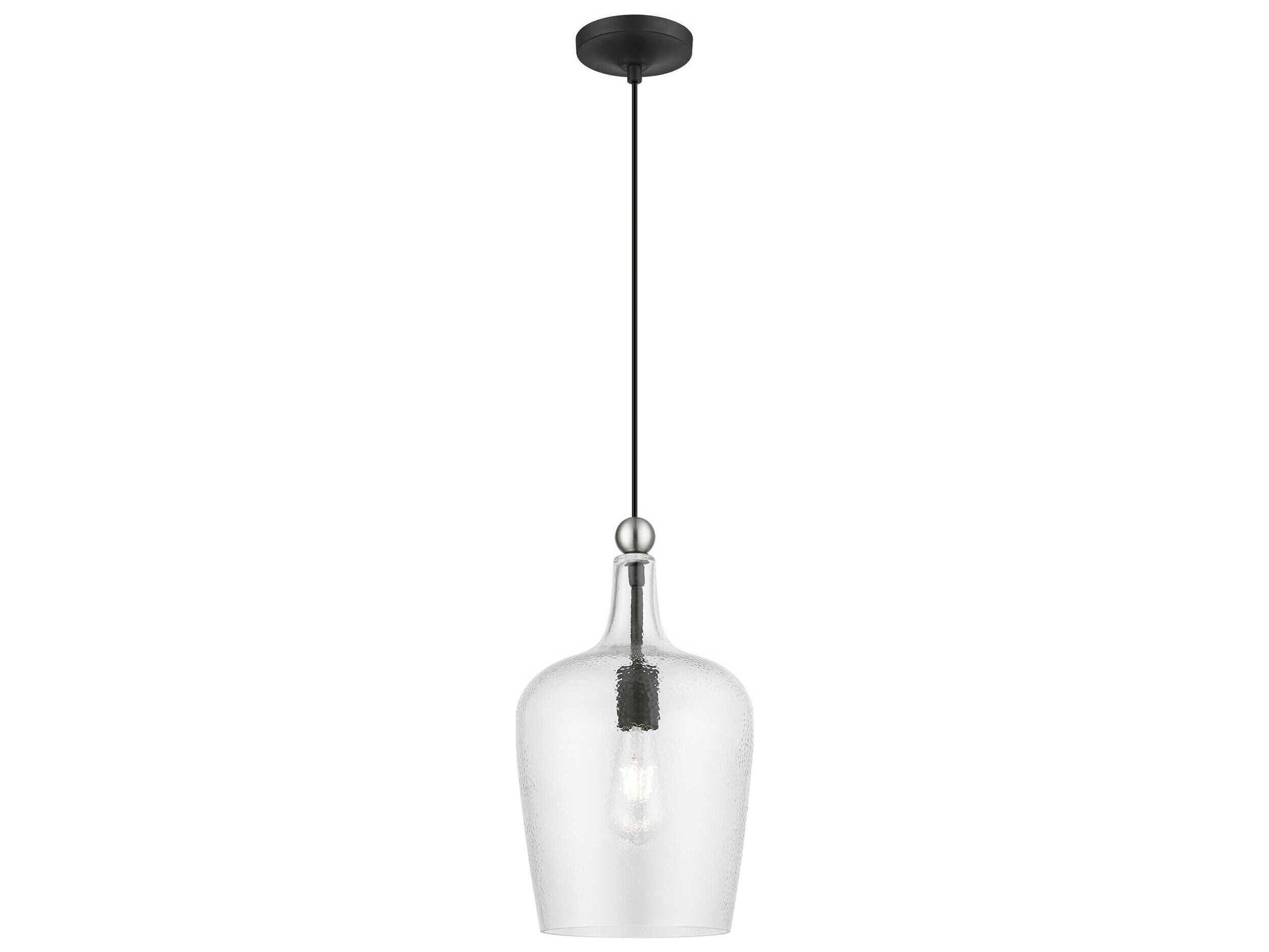 Livex Lighting Avery 1-Light Black Brushed Nickel Glass Bell Mini Pendant
