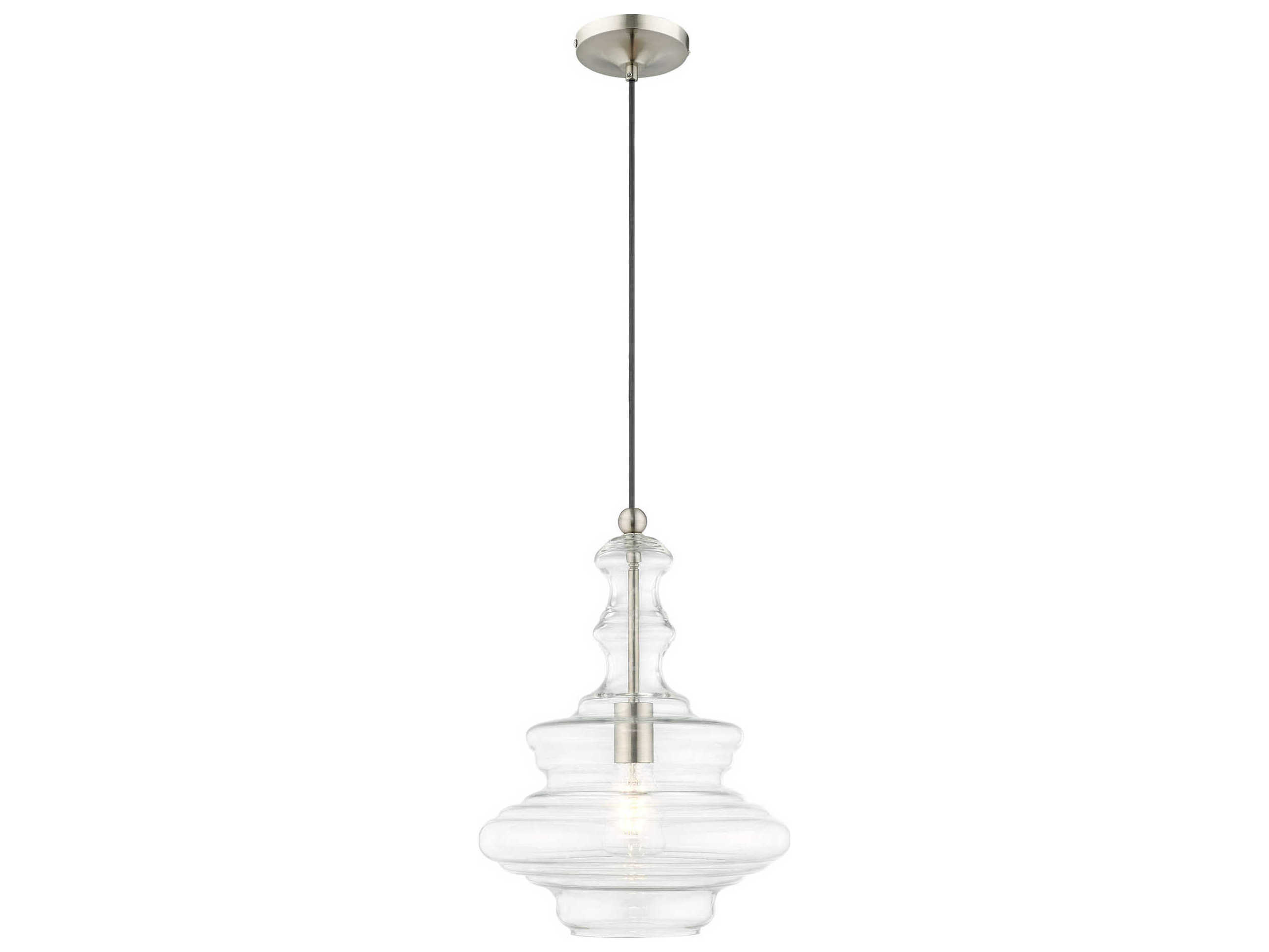 Livex Lighting Art Glass 1-Light Brushed Nickel Clear Pendant