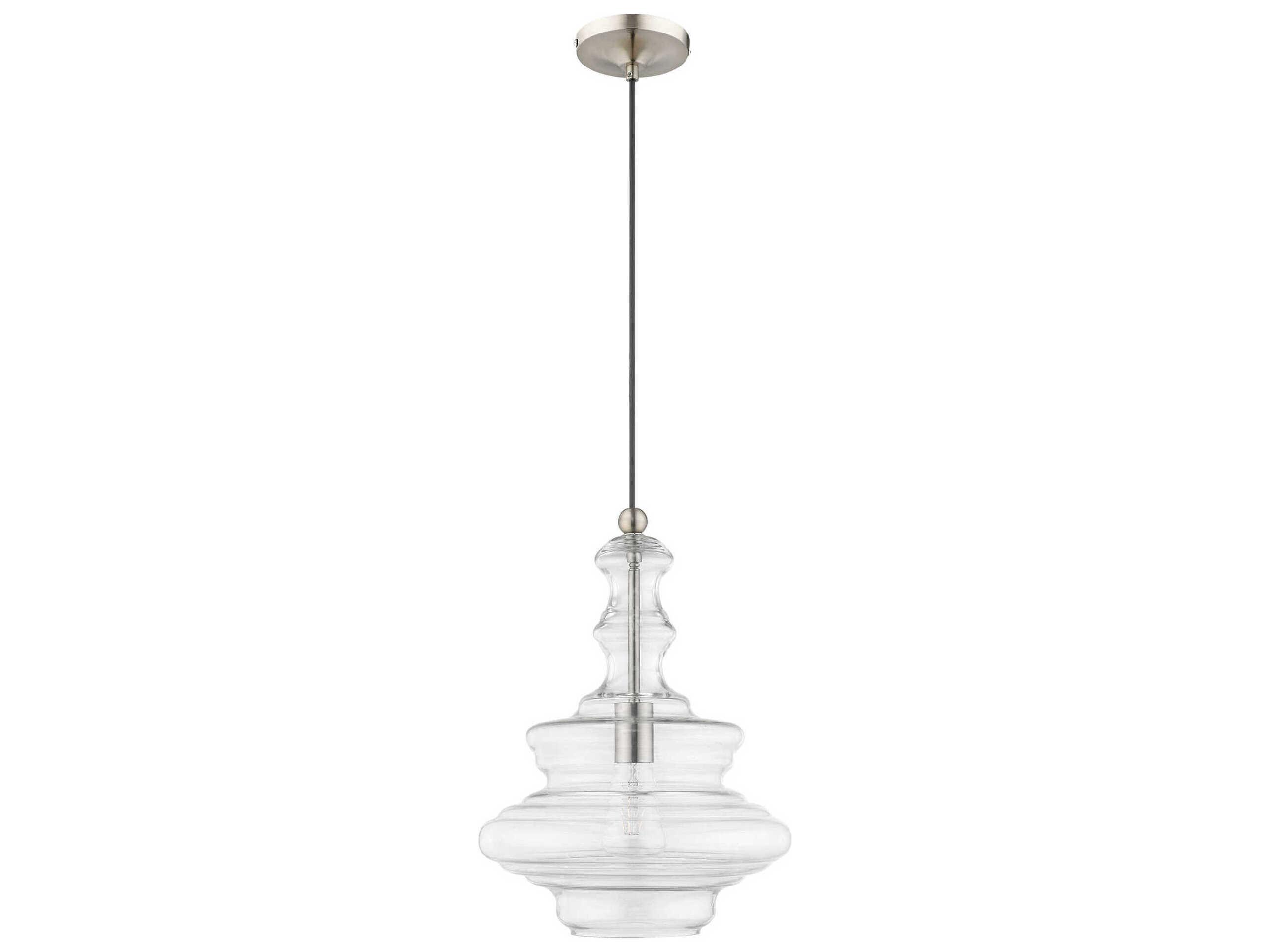 Livex Lighting Art Glass 1-Light Brushed Nickel Clear Pendant