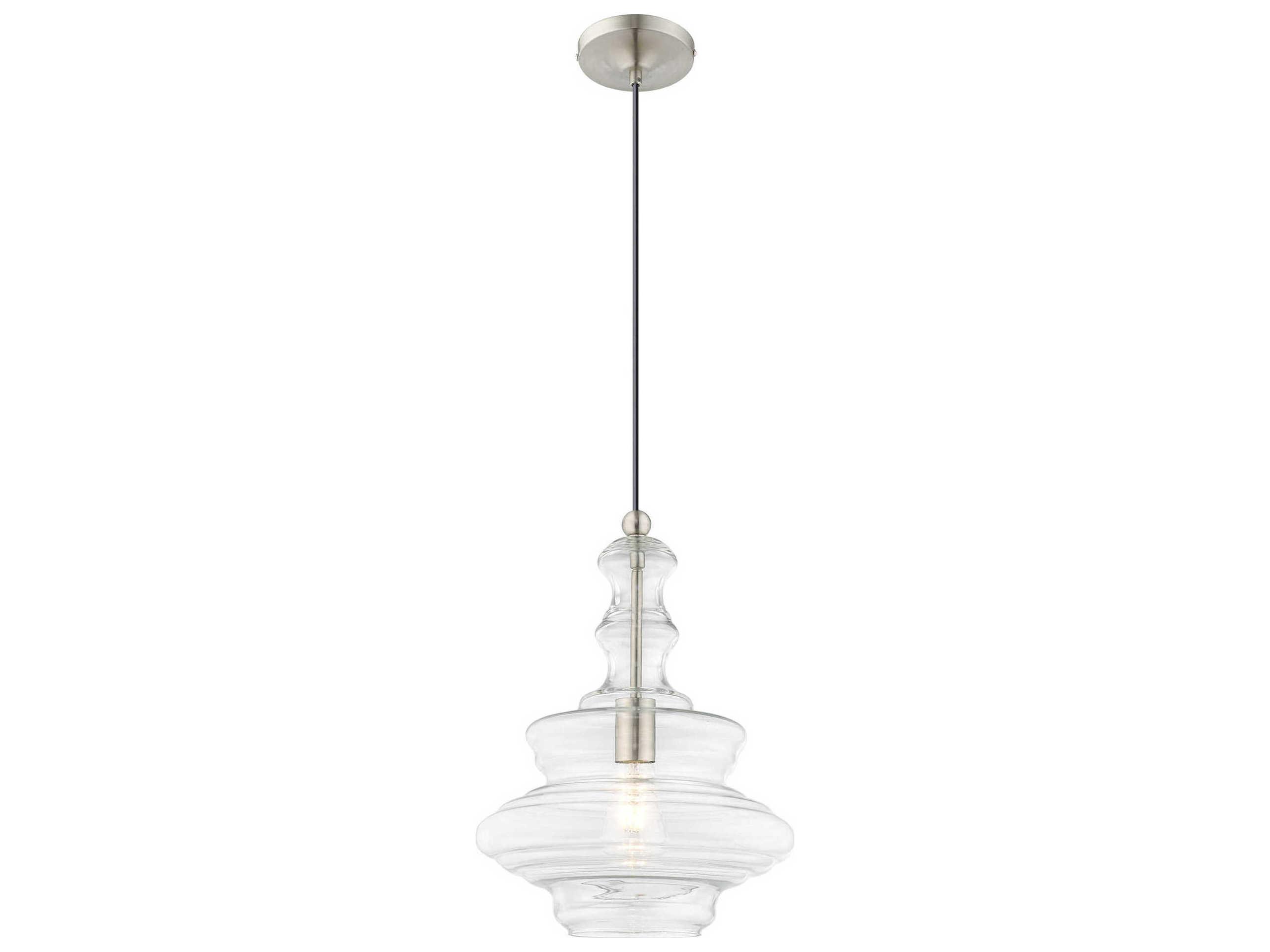 Livex Lighting Art Glass 1-Light Brushed Nickel Clear Pendant