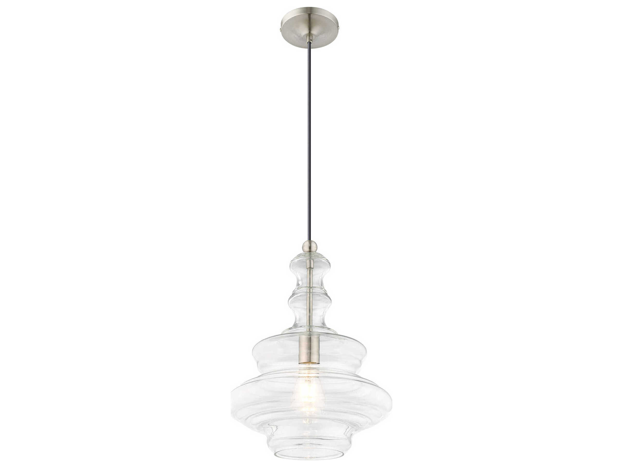 Livex Lighting Art Glass 1-Light Brushed Nickel Clear Pendant