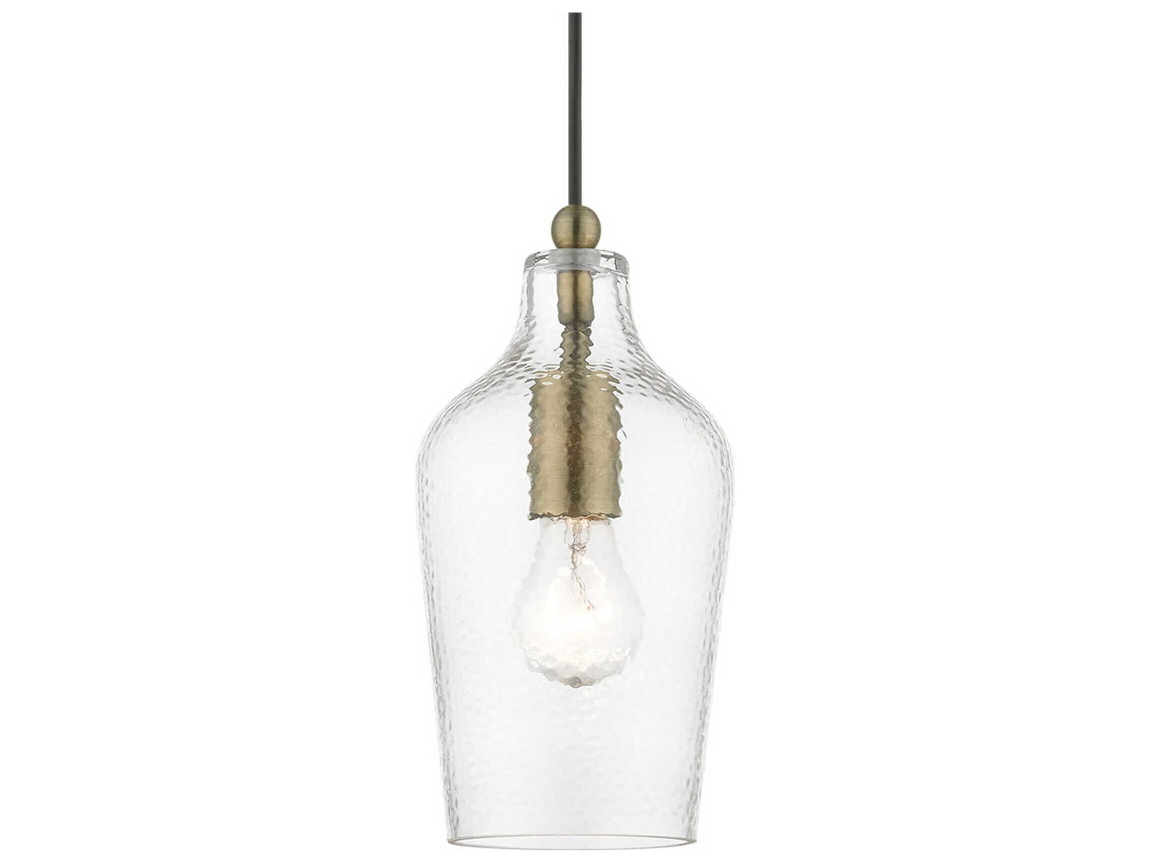 Livex Lighting Avery 1-Light Antique Brass Glass Bell Mini Pendant