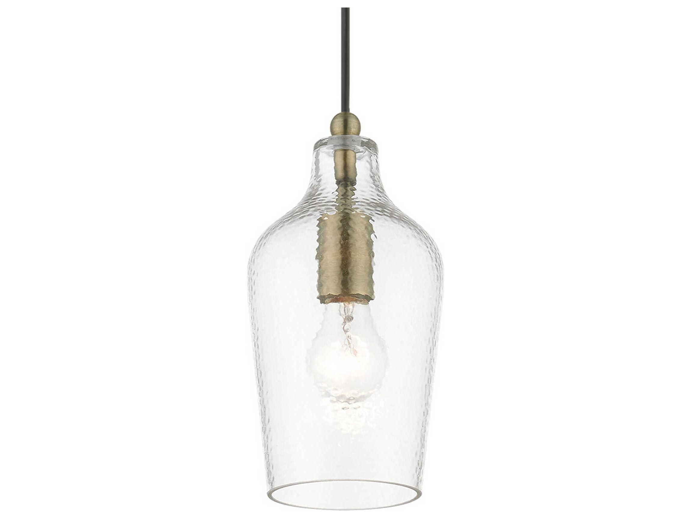Livex Lighting Avery 1-Light Antique Brass Glass Bell Mini Pendant