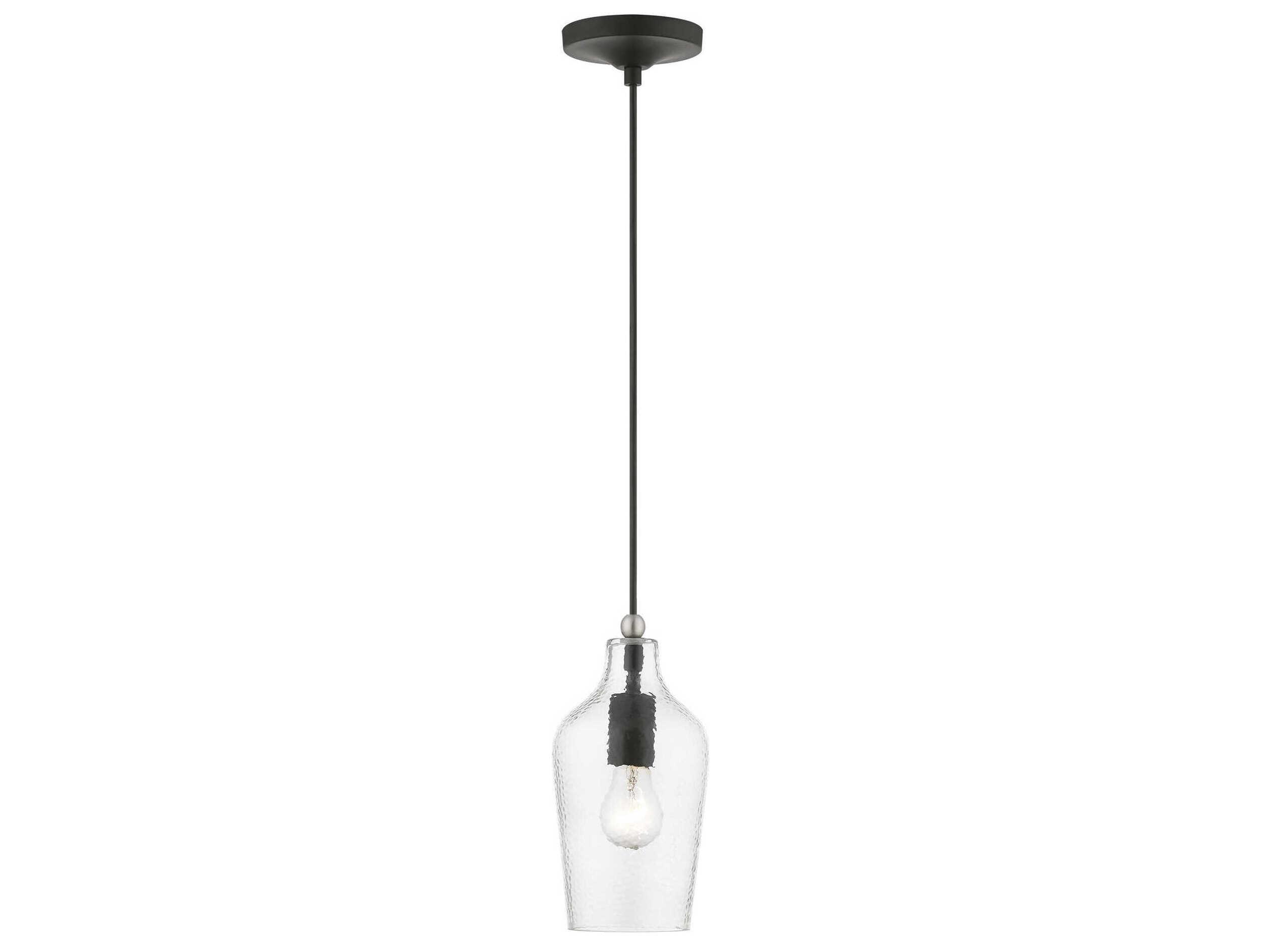 Livex Lighting Avery 1-Light Black Brushed Nickel Glass Bell Mini Pendant