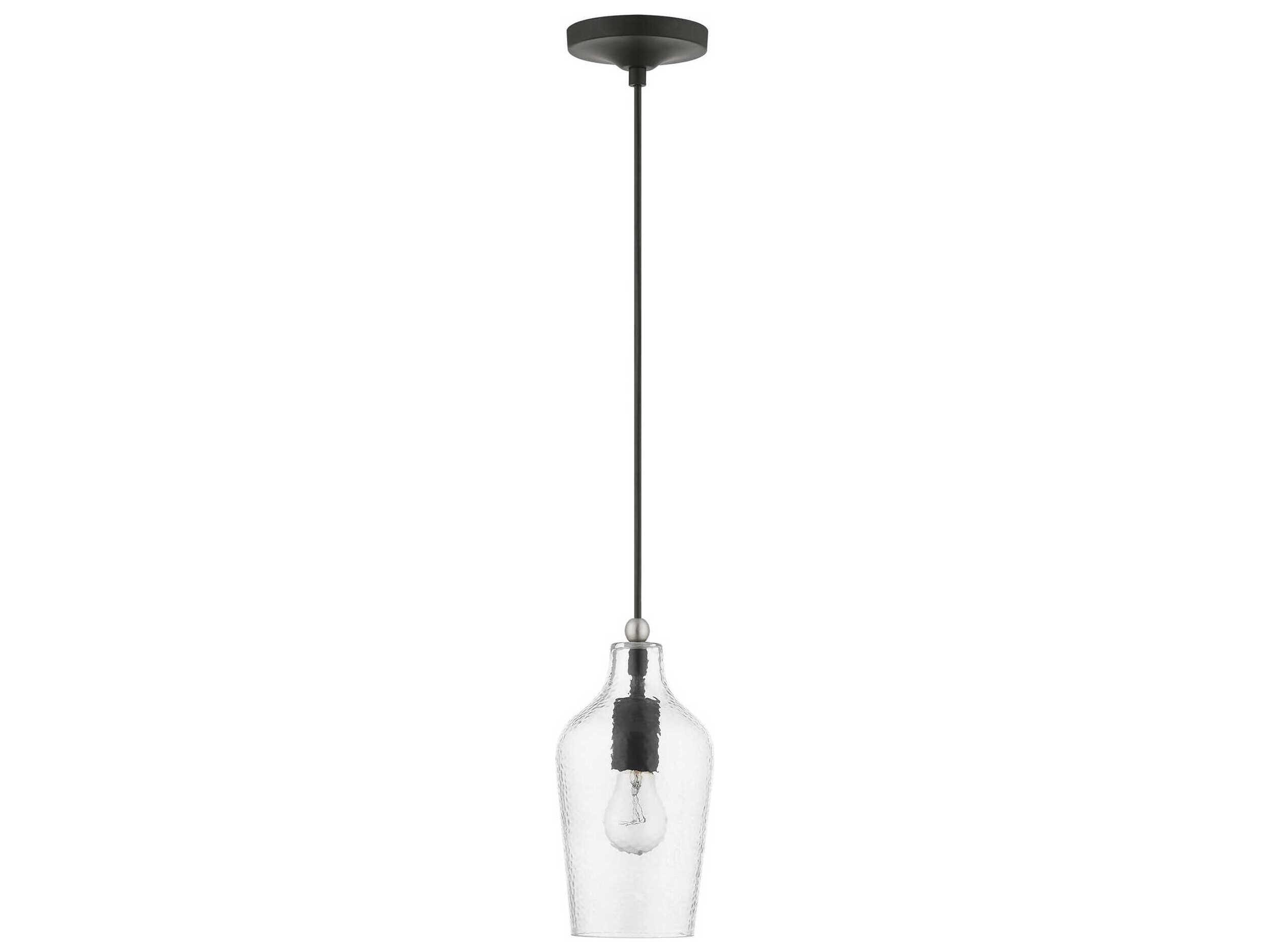 Livex Lighting Avery 1-Light Black Brushed Nickel Glass Bell Mini Pendant