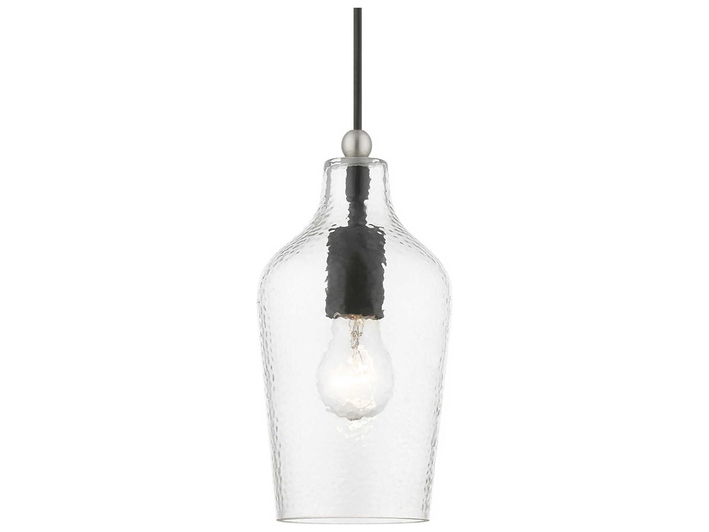 Livex Lighting Avery 1-Light Black Brushed Nickel Glass Bell Mini Pendant