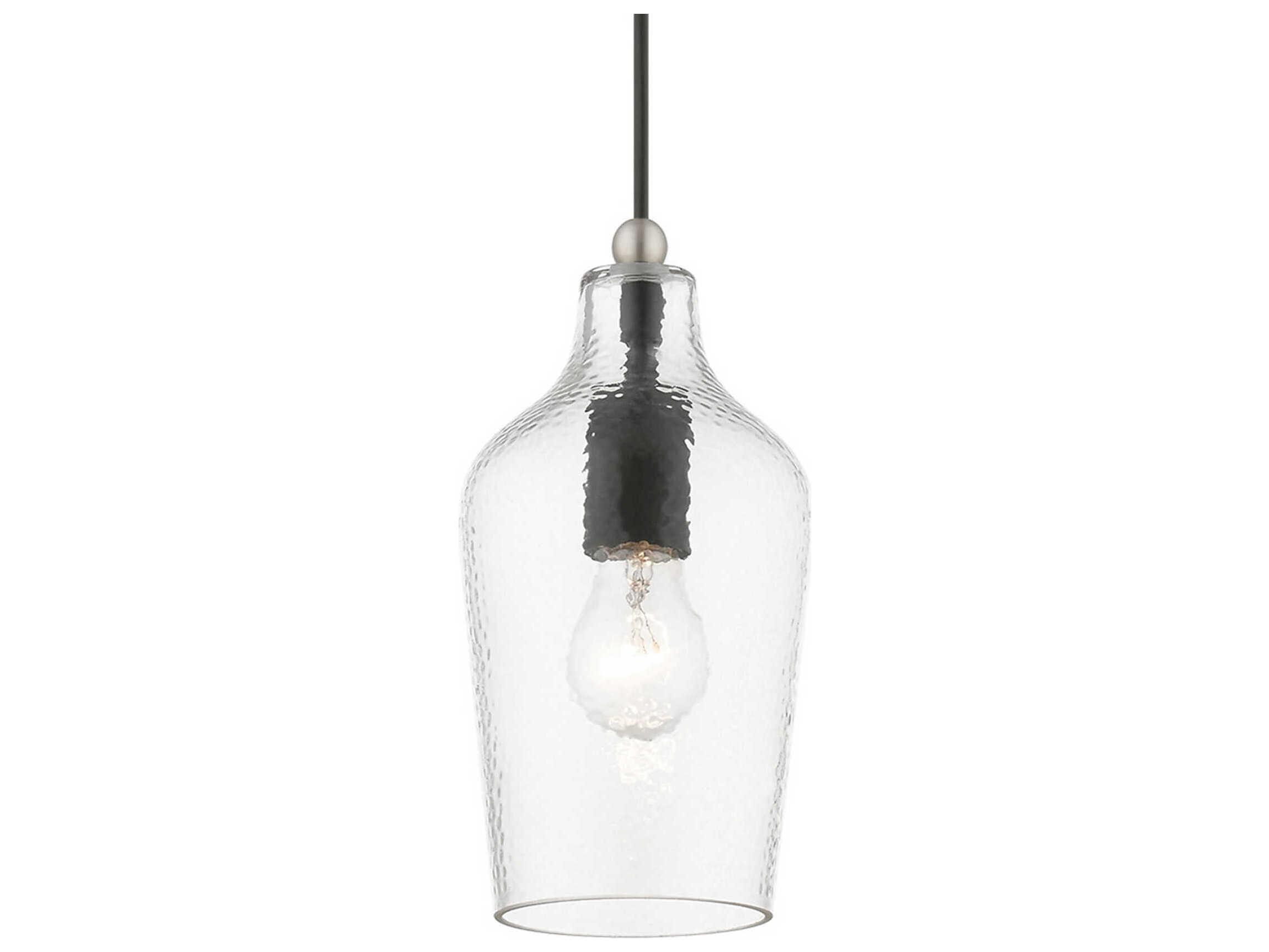 Livex Lighting Avery 1-Light Black Brushed Nickel Glass Bell Mini Pendant
