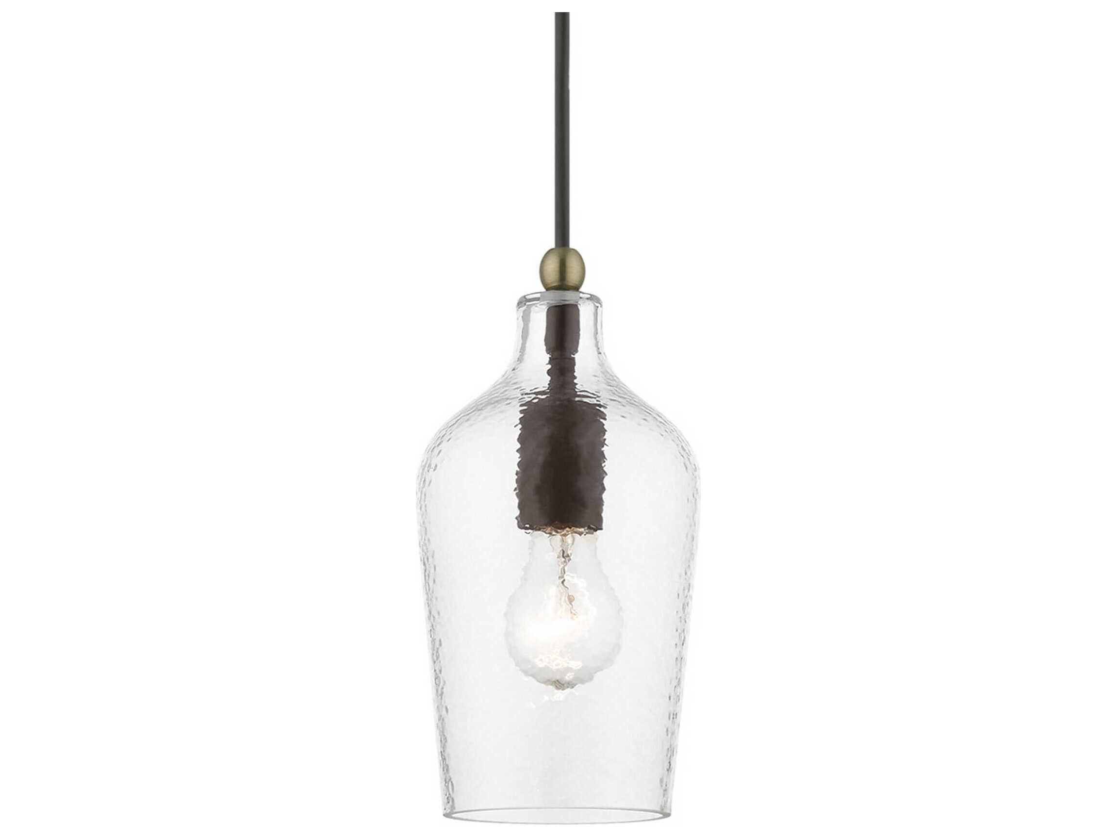 Livex Lighting Avery 1-Light Bronze Antique Brass Glass Bell Mini Pendant