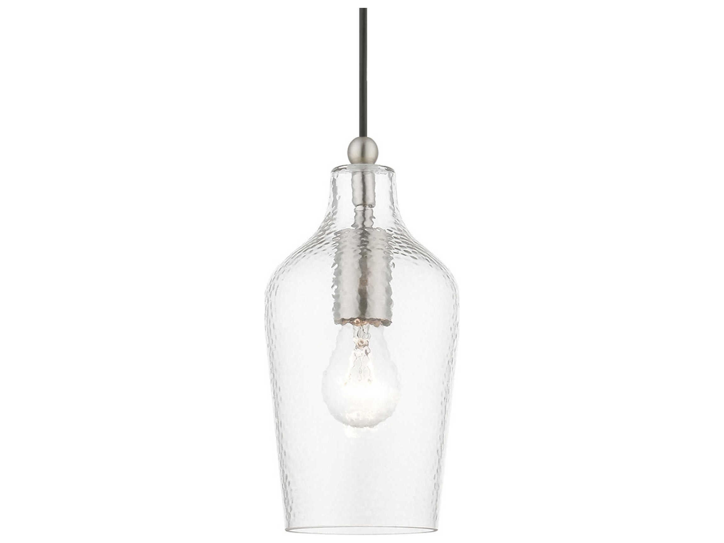 Livex Lighting Avery 1-Light Brushed Nickel Glass Bell Mini Pendant
