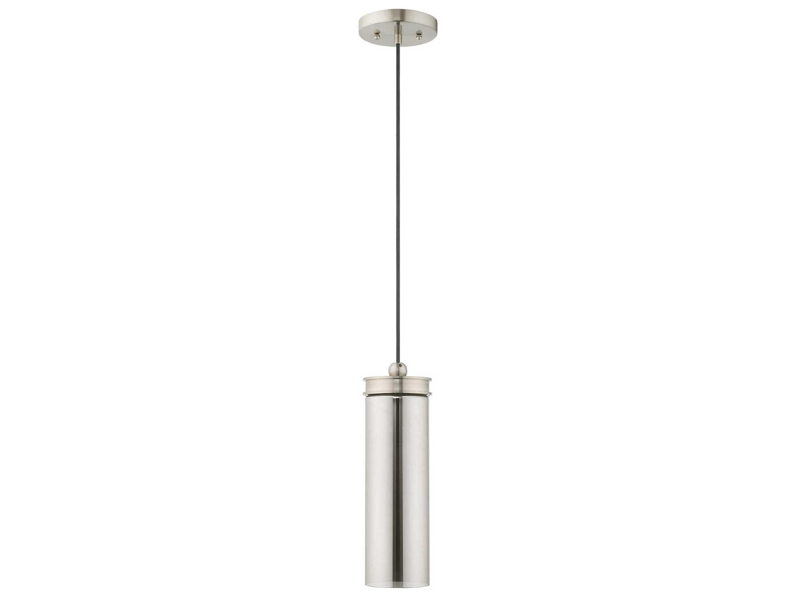 Livex Lighting Art Glass 1-Light Brushed Nickel Cylinder Mini Pendant
