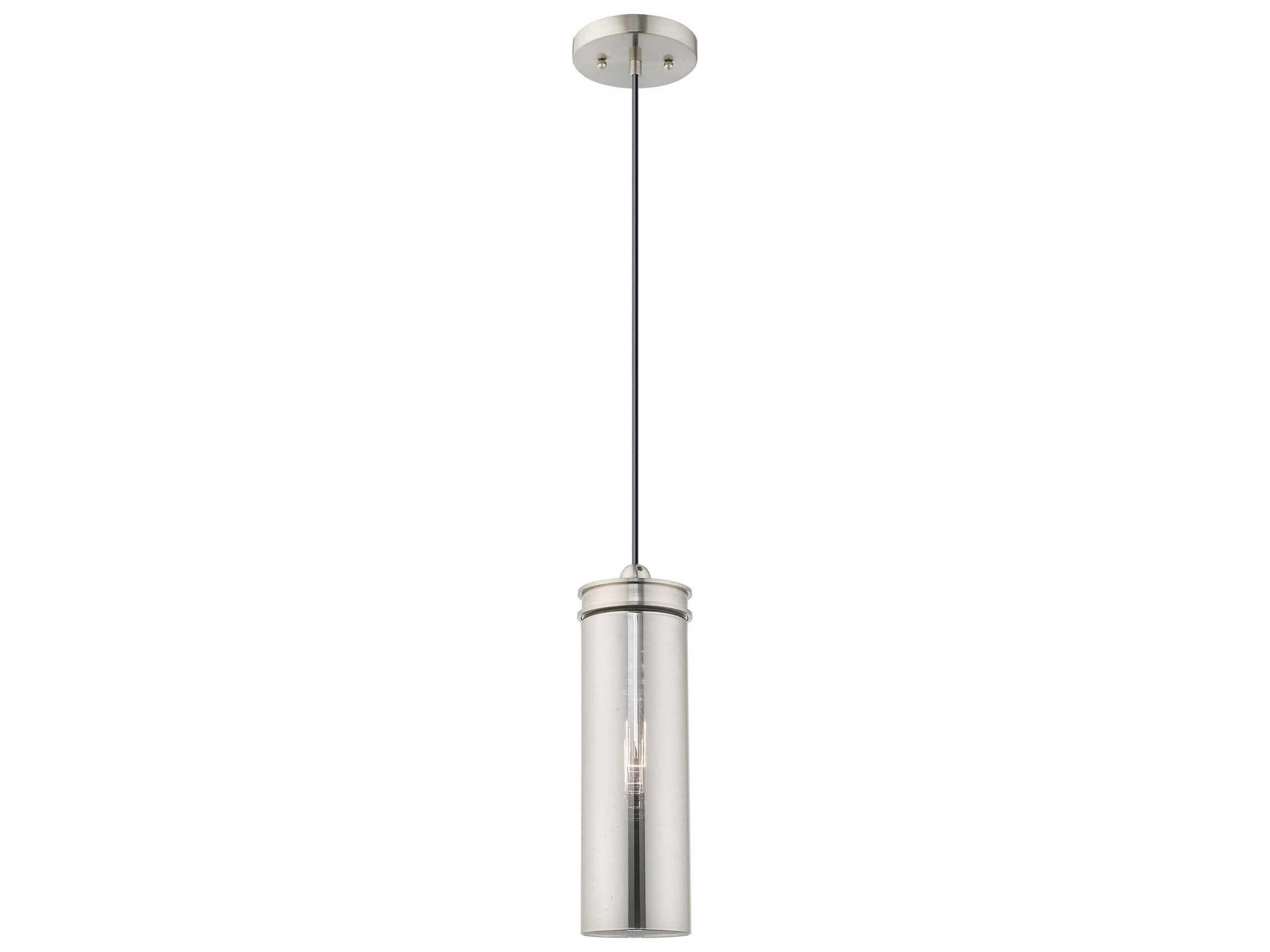 Livex Lighting Art Glass 1-Light Brushed Nickel Cylinder Mini Pendant