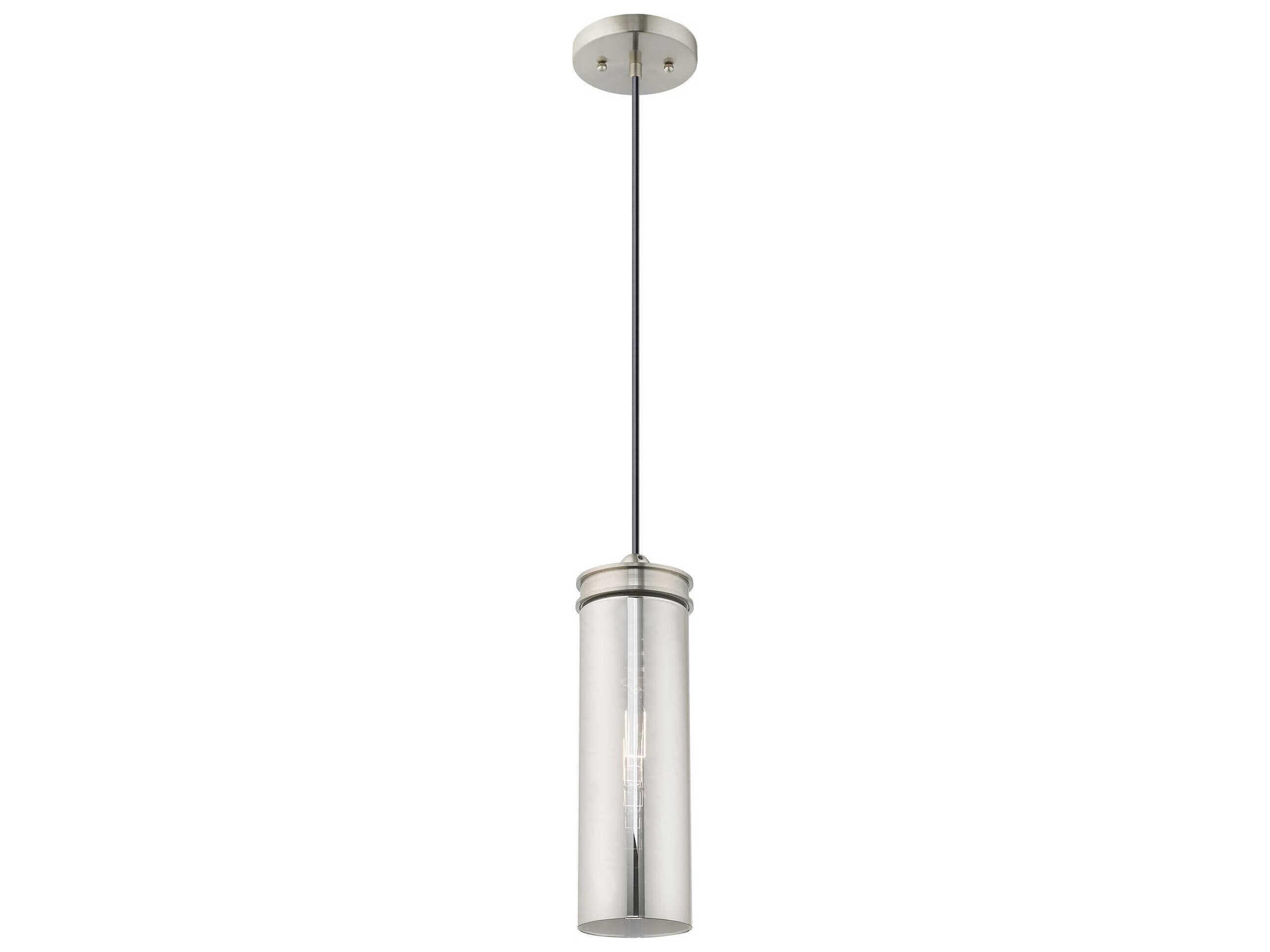 Livex Lighting Art Glass 1-Light Brushed Nickel Cylinder Mini Pendant