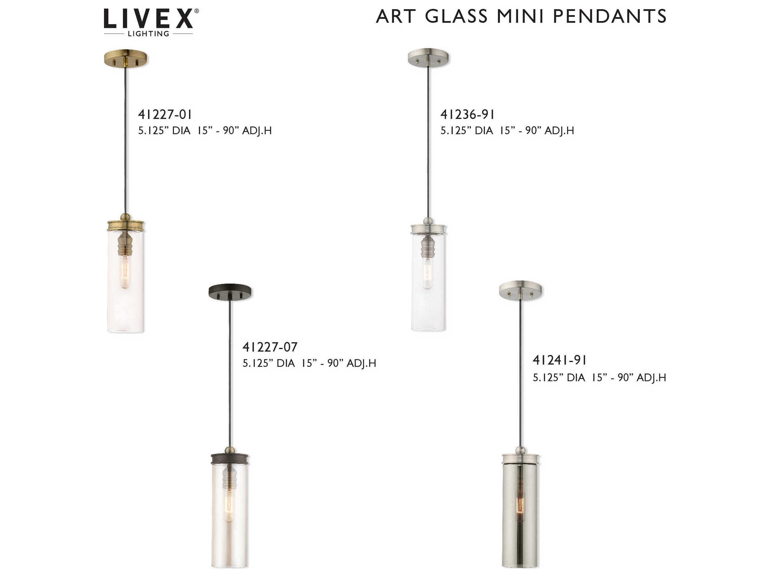 Livex Lighting Art Glass 1-Light Brushed Nickel Cylinder Mini Pendant