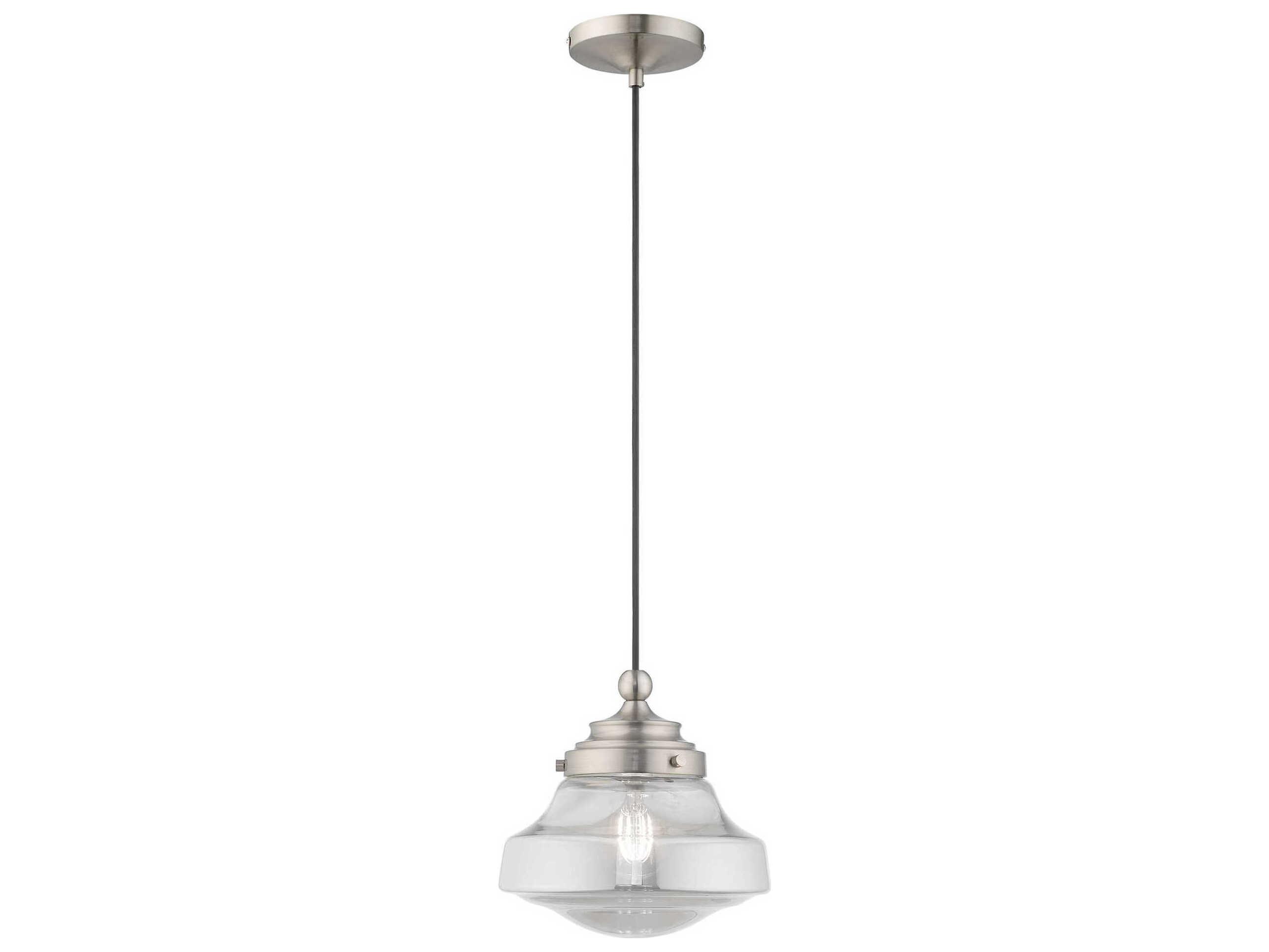 Livex Lighting Art Glass 1-Light Brushed Nickel Clear Mini Pendant