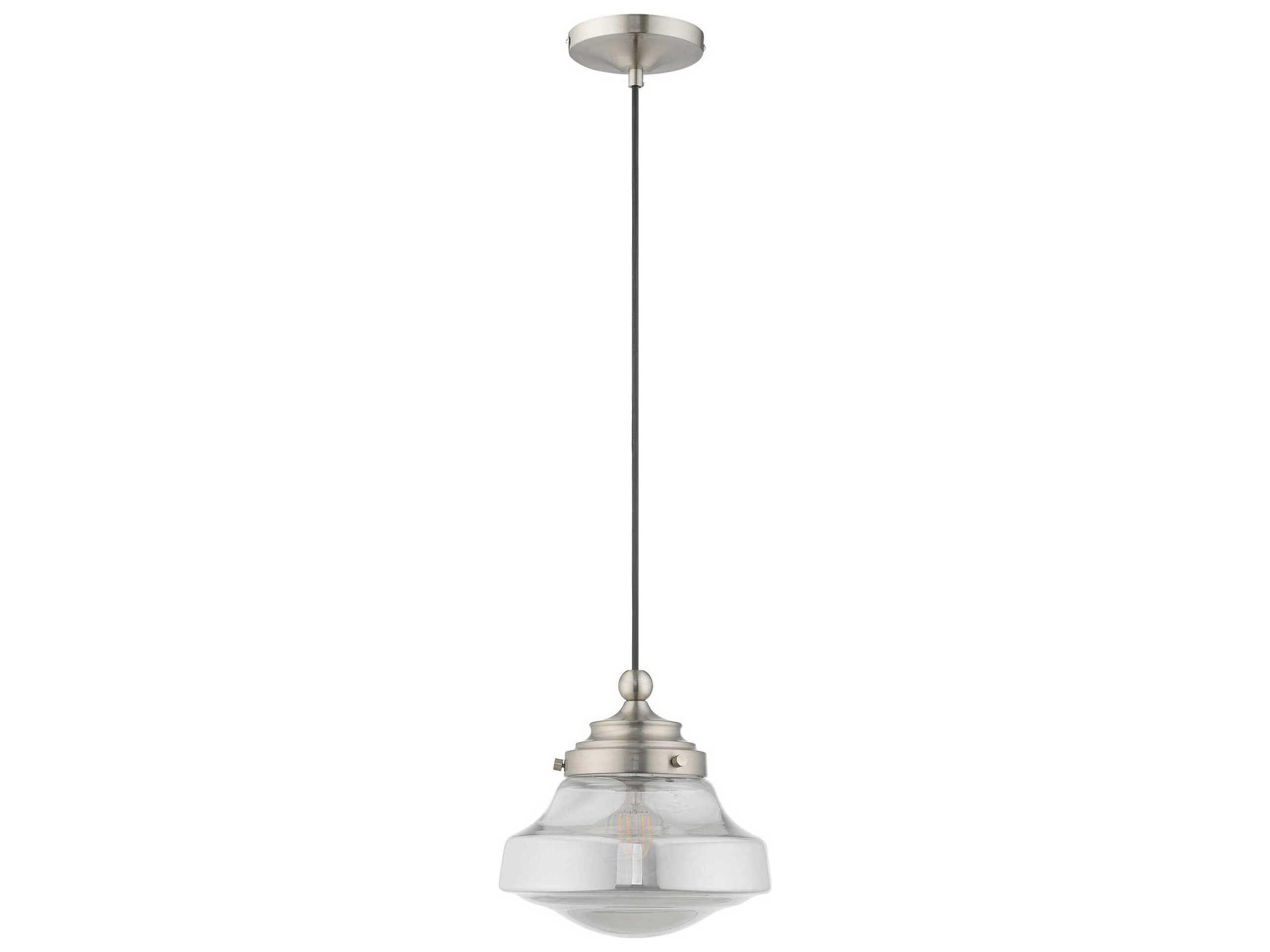 Livex Lighting Art Glass 1-Light Brushed Nickel Clear Mini Pendant