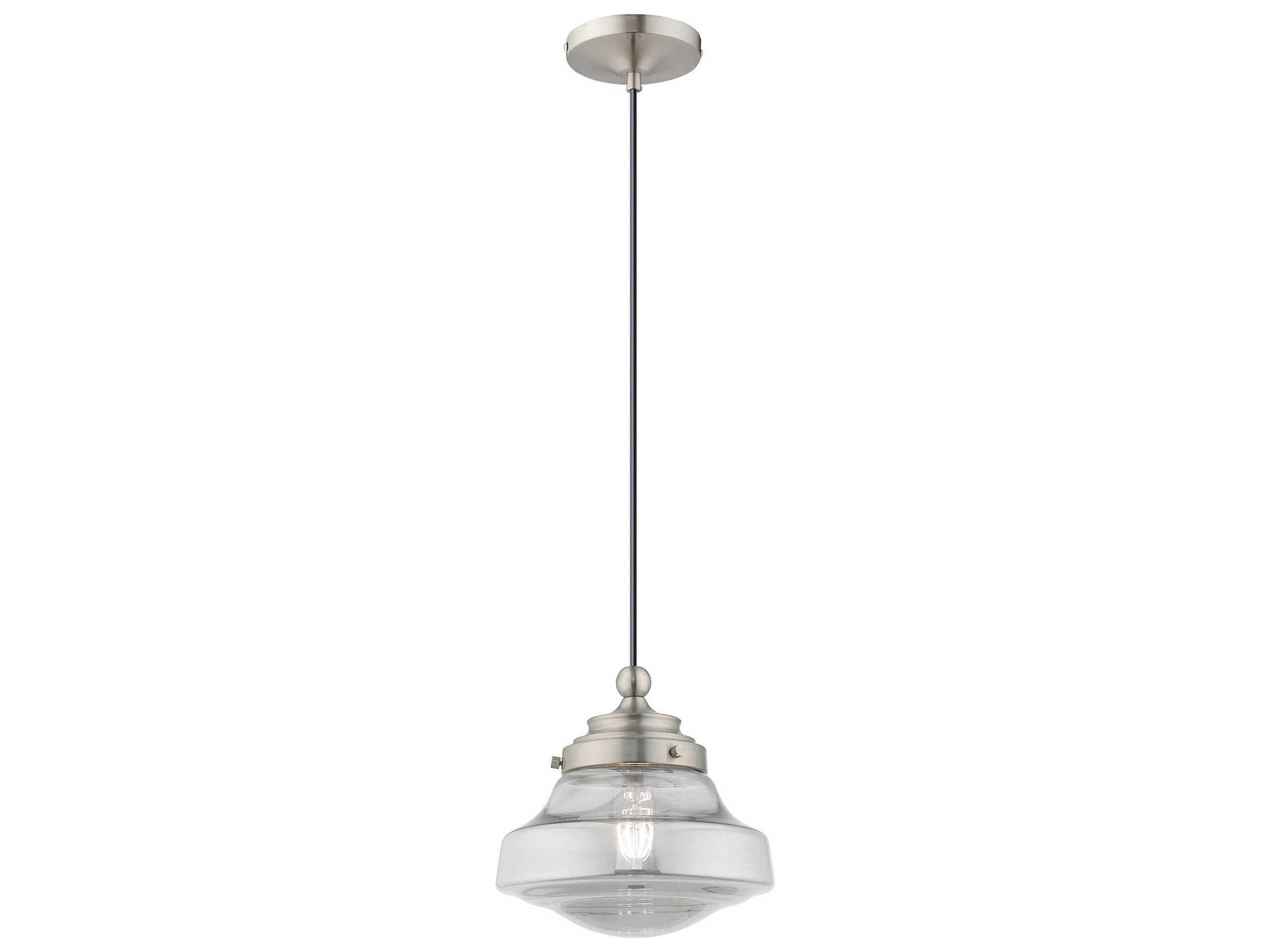 Livex Lighting Art Glass 1-Light Brushed Nickel Clear Mini Pendant