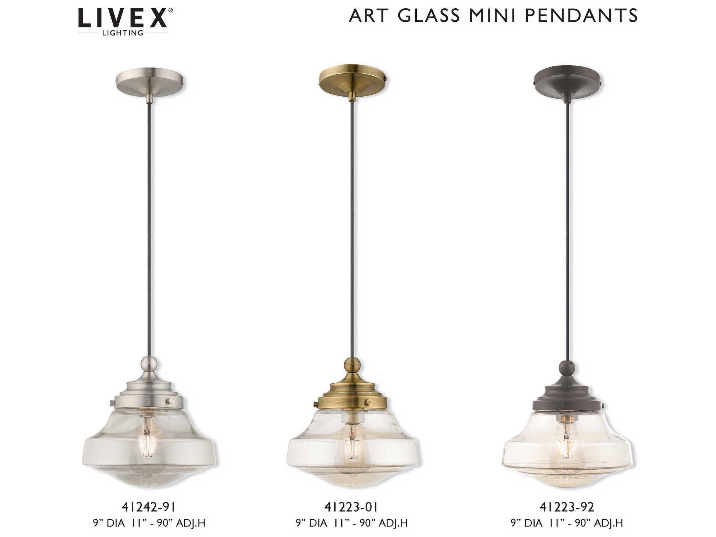 Livex Lighting Art Glass 1-Light Brushed Nickel Clear Mini Pendant