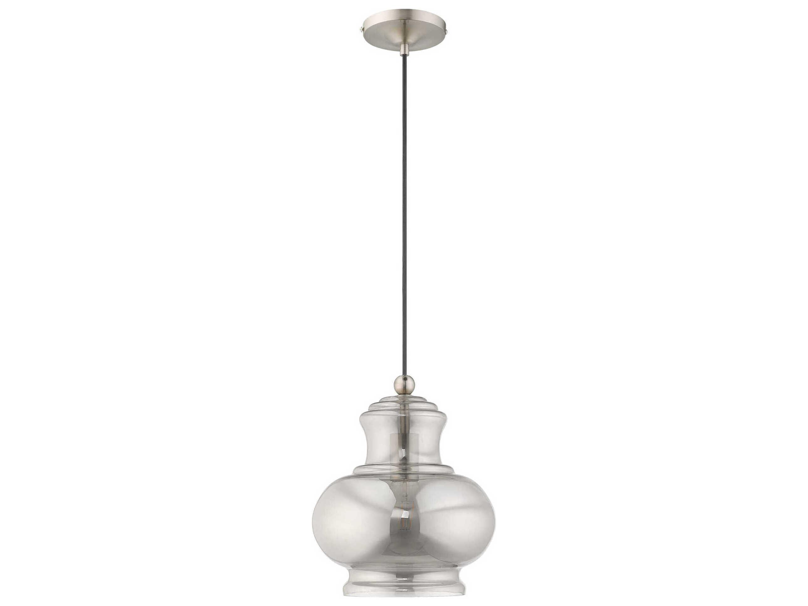 Livex Lighting Art Glass 1-Light Brushed Nickel Clear Mini Pendant