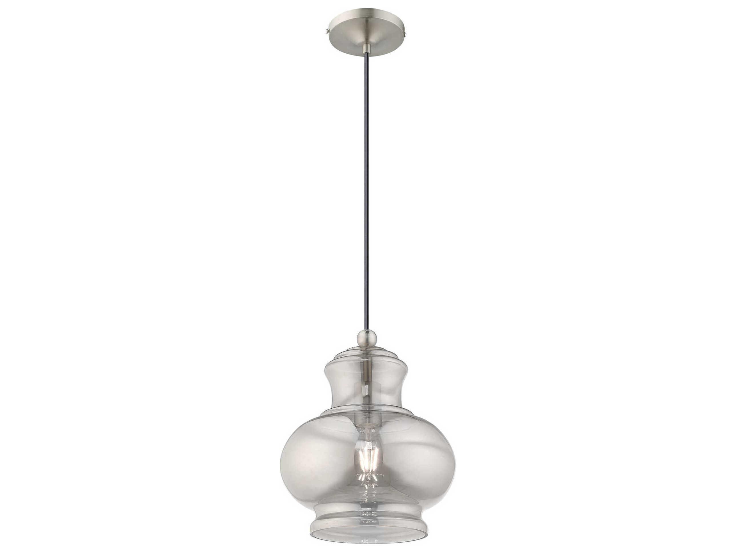 Livex Lighting Art Glass 1-Light Brushed Nickel Clear Mini Pendant