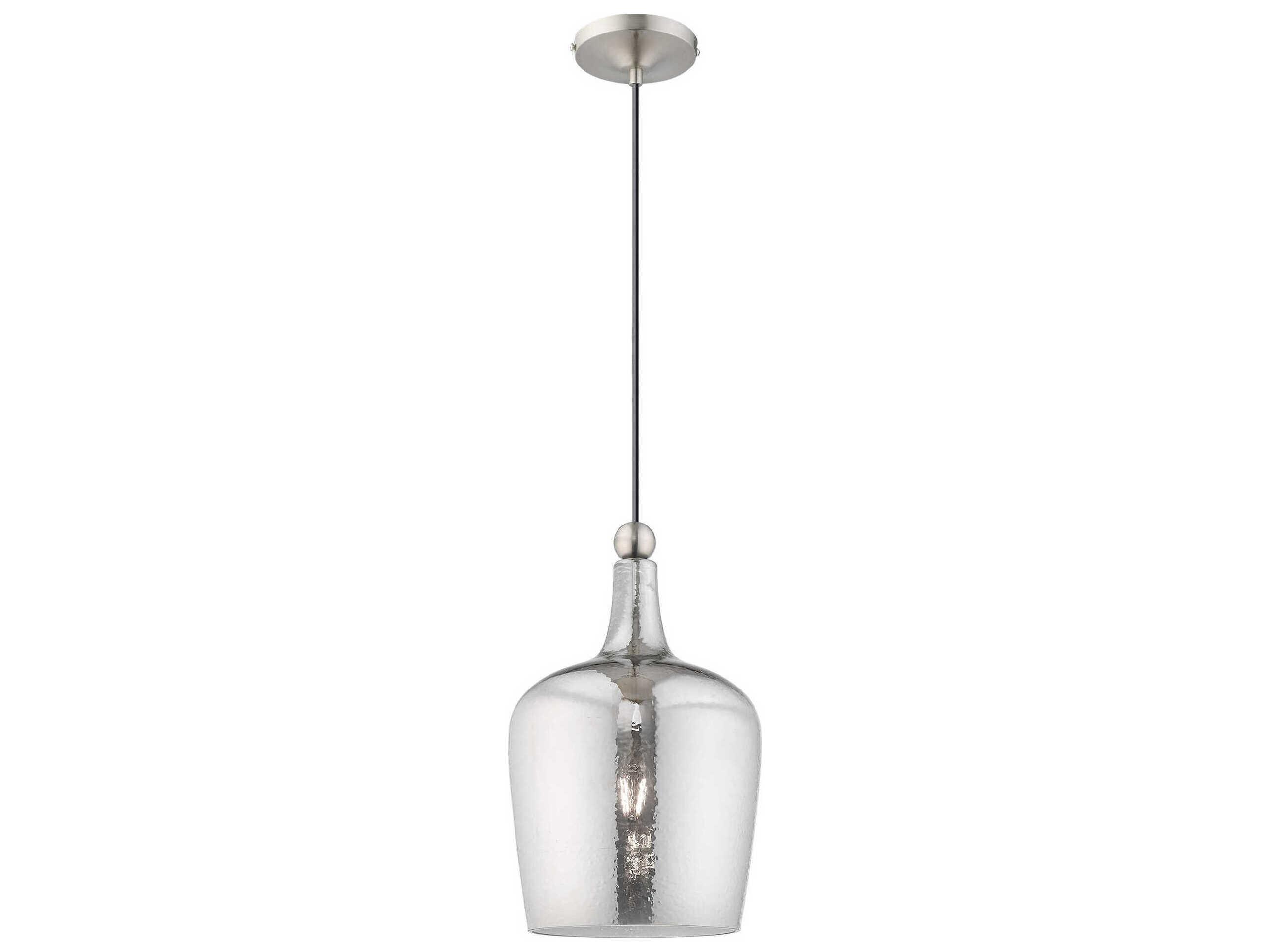 Livex Lighting Art Glass 1-Light Brushed Nickel Clear Cylinder Mini Pendant