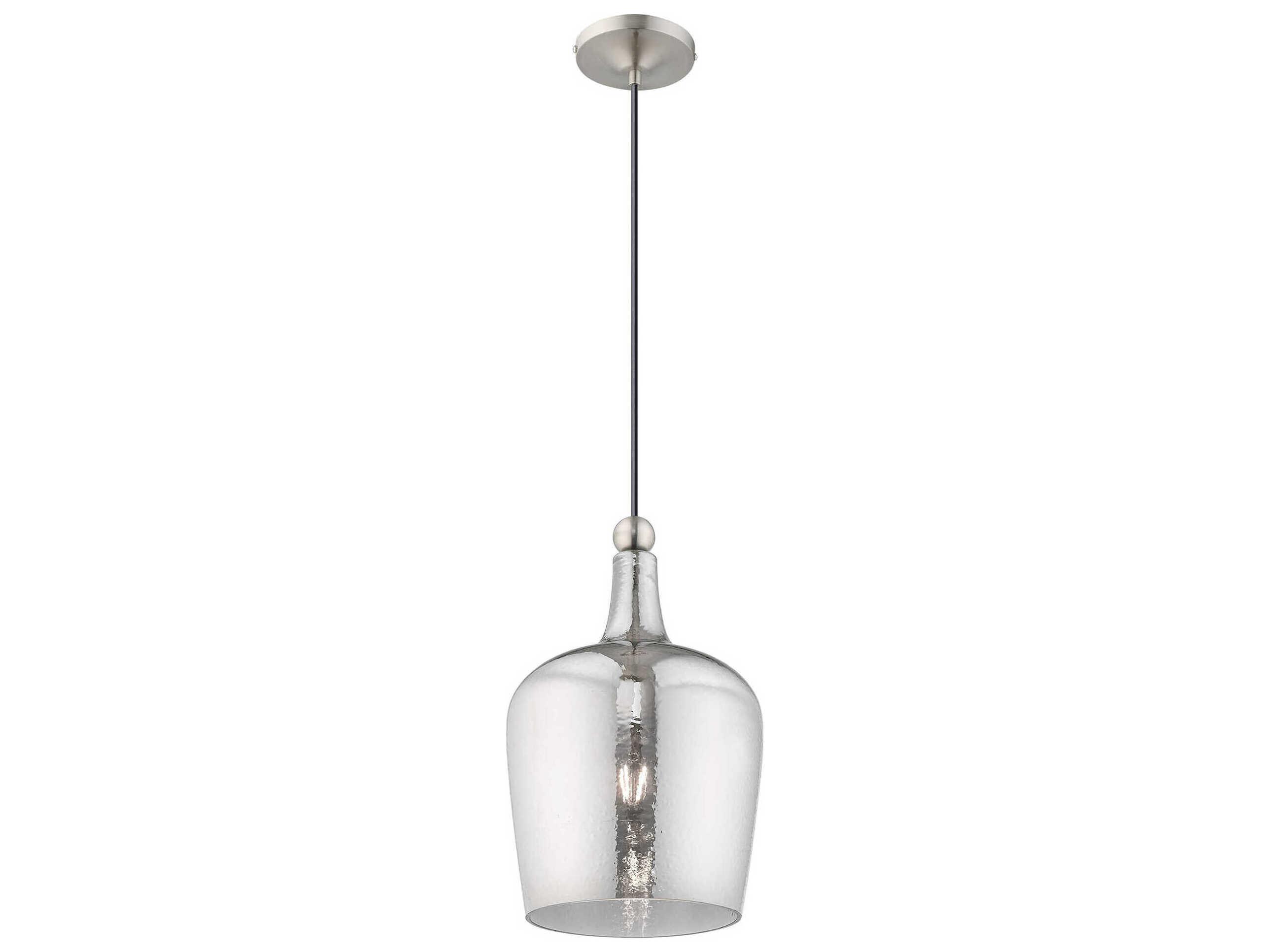 Livex Lighting Art Glass 1-Light Brushed Nickel Clear Cylinder Mini Pendant