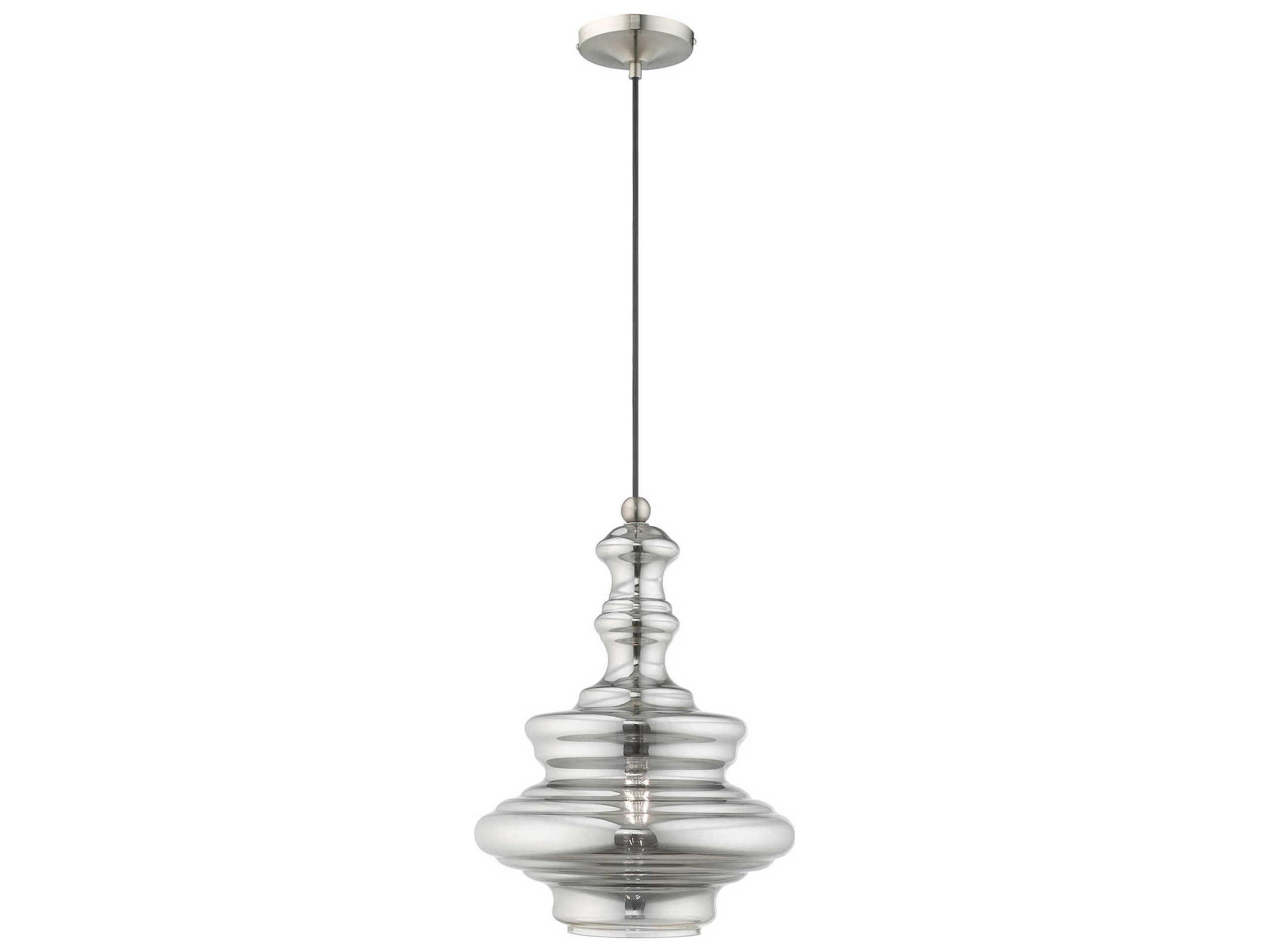 Livex Lighting Art Glass 1-Light Brushed Nickel Clear Pendant