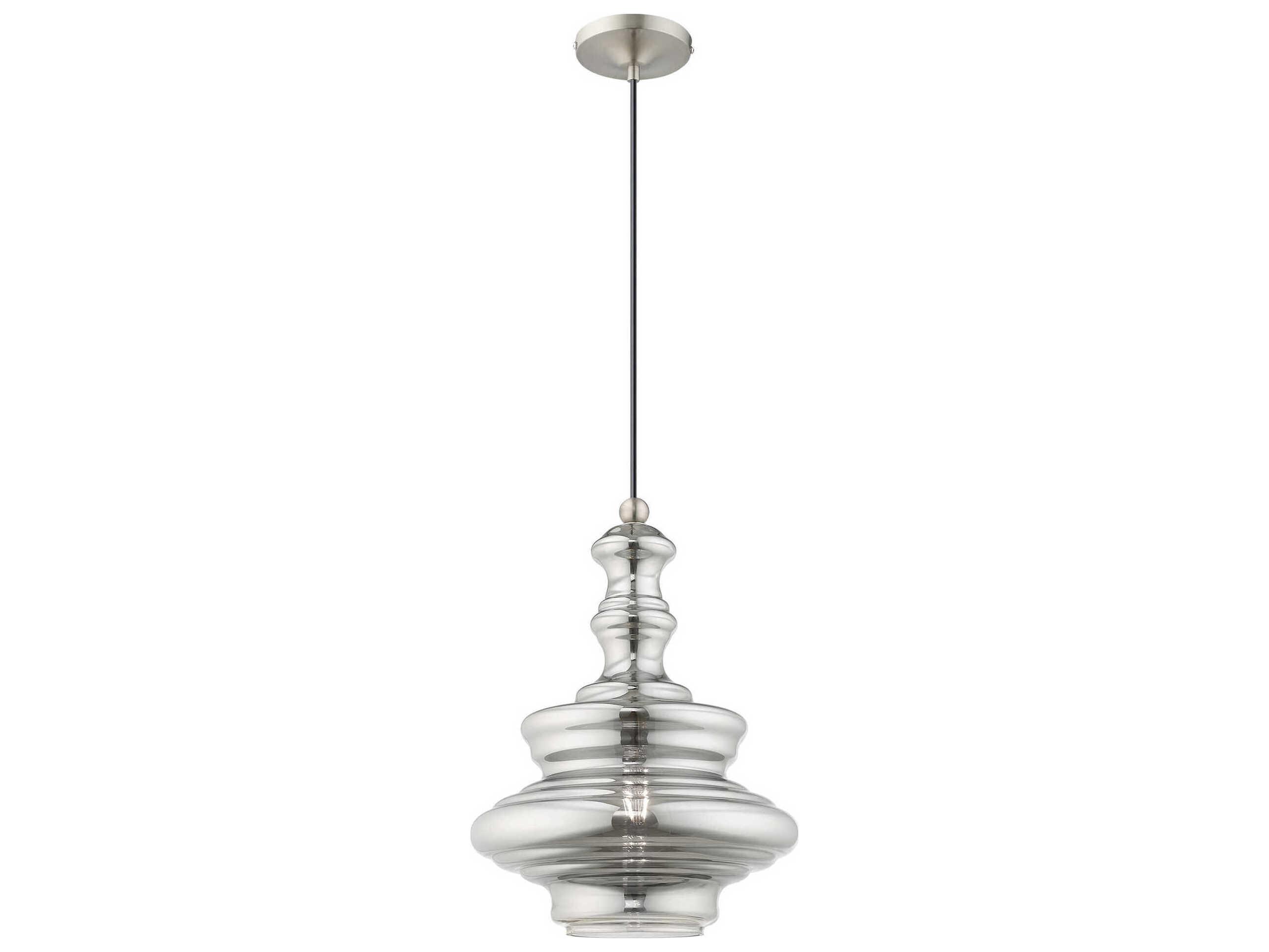 Livex Lighting Art Glass 1-Light Brushed Nickel Clear Pendant