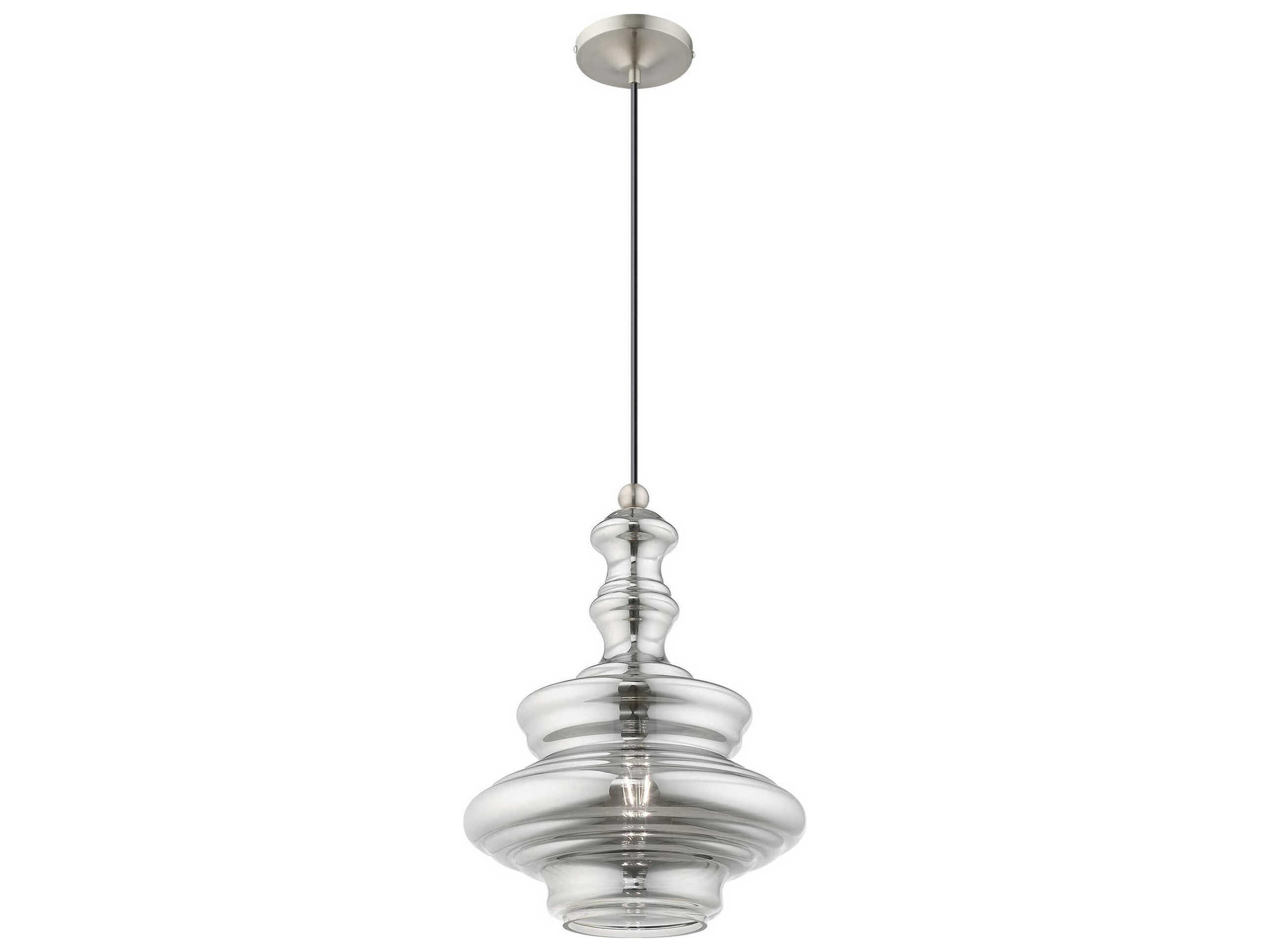 Livex Lighting Art Glass 1-Light Brushed Nickel Clear Pendant